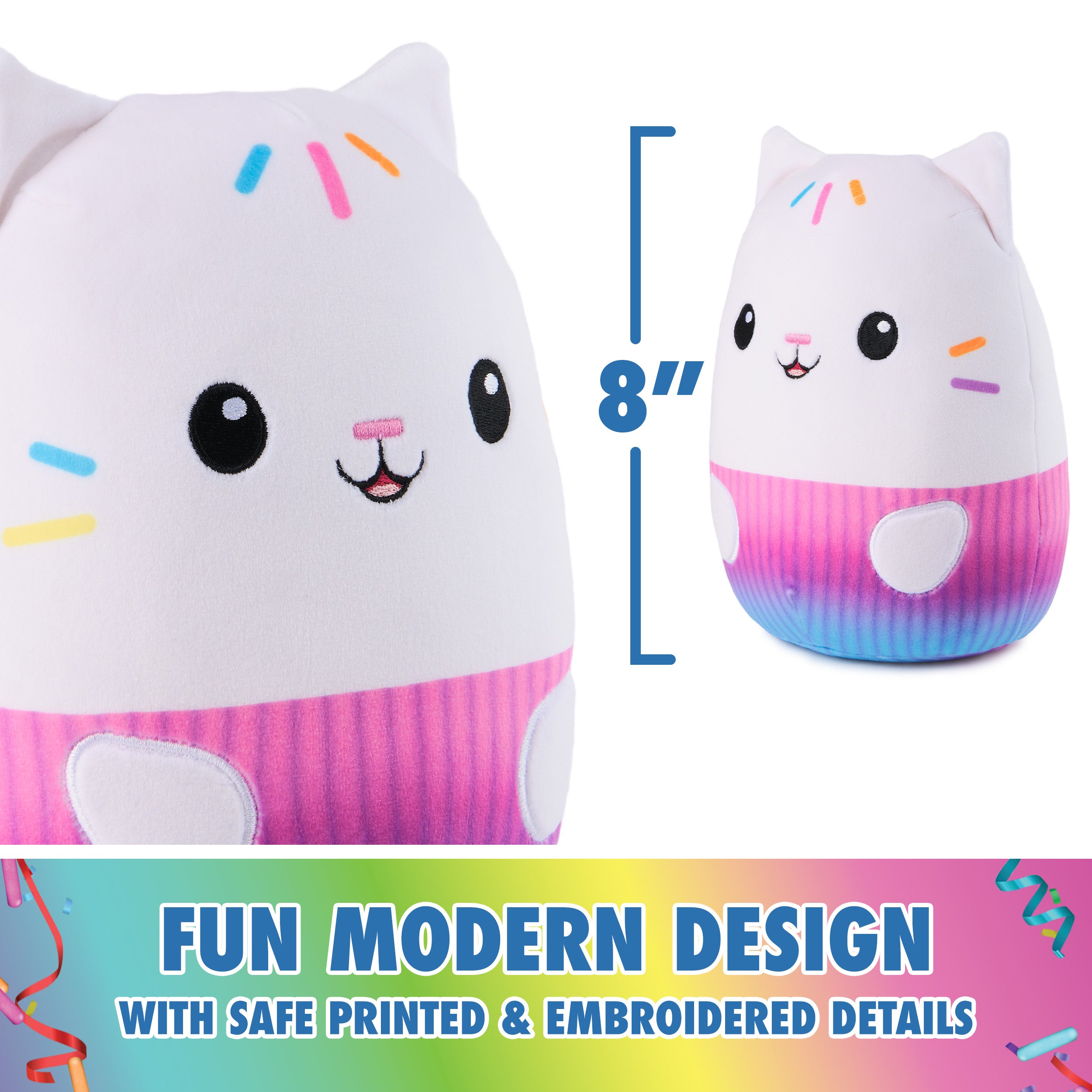 Gabby’s Dollhouse Official Cakey Cat Squishy Plush Toy, Cat Stuffed Animal, Squishy Toys for Ages 1 & Up, White, 8”