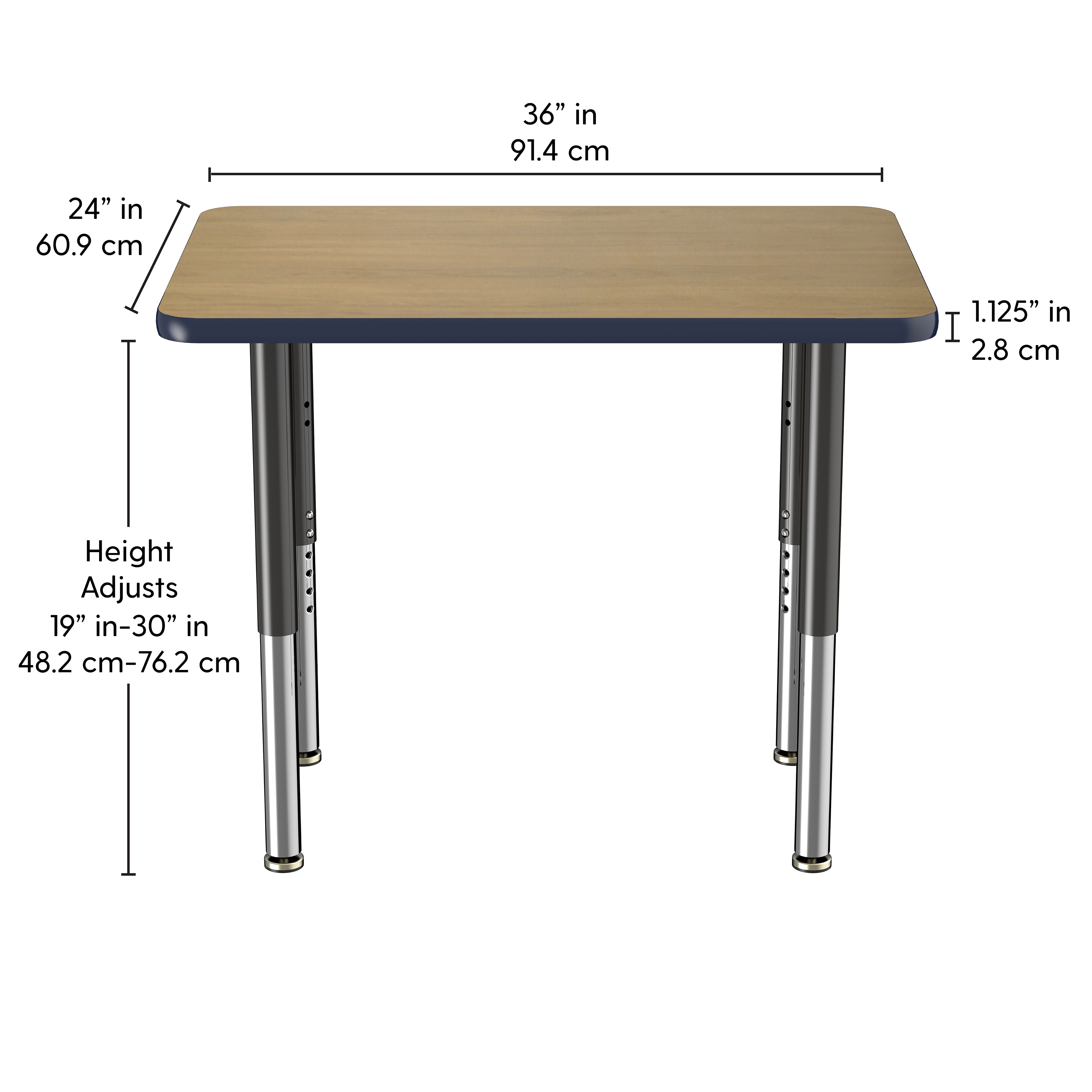 24" x 36" Rectangle T-Molding Activity Table with Adjustable Super Legs - Pasadena Oak/Navy/Black