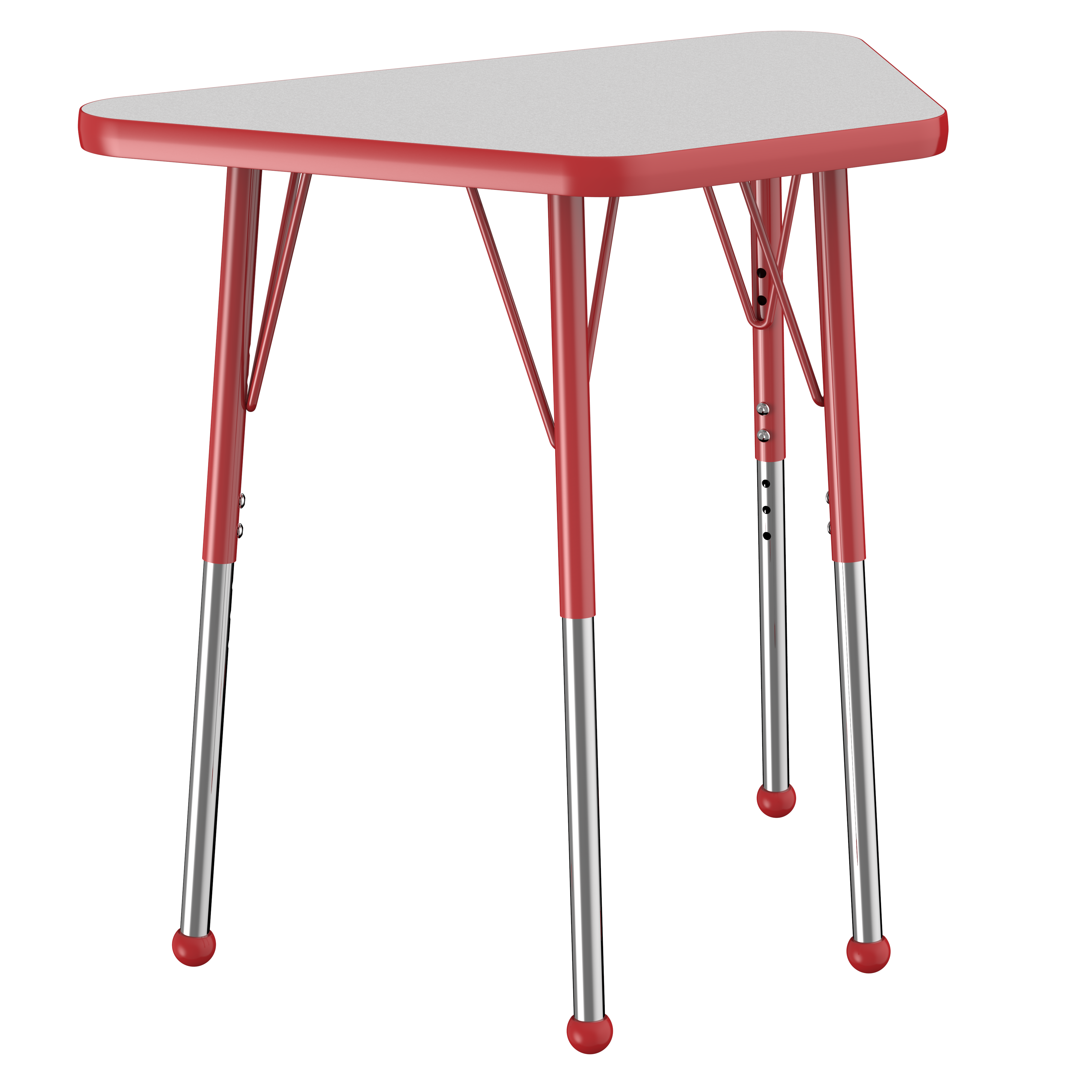 18" x 30" Trapezoid T-Molding Activity Table with Adjustable Standard Ball Glide Legs - Gray/Red