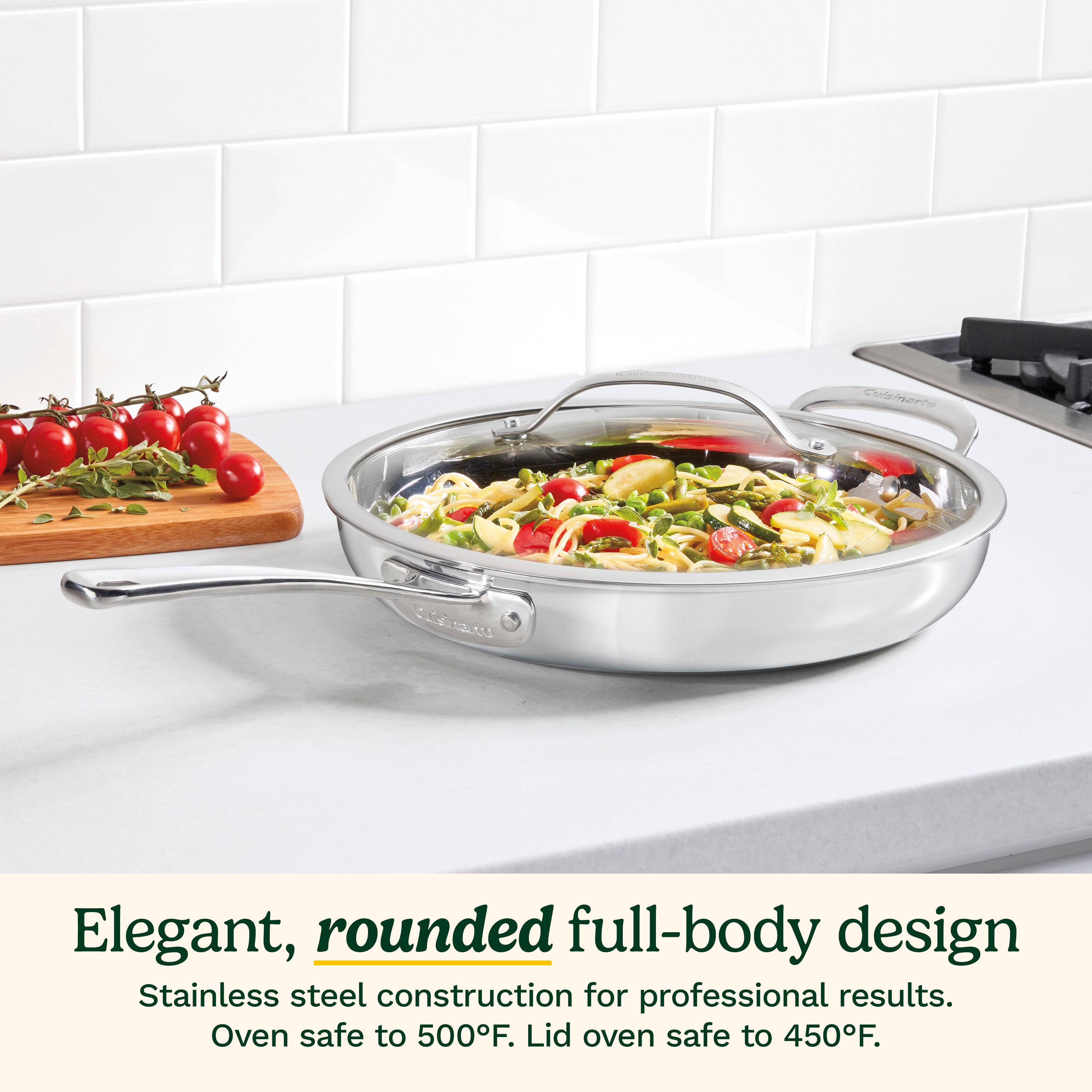 PureClad™ Triple-Ply 12" Stainless Steel Skillet with Helper Handle and Cover