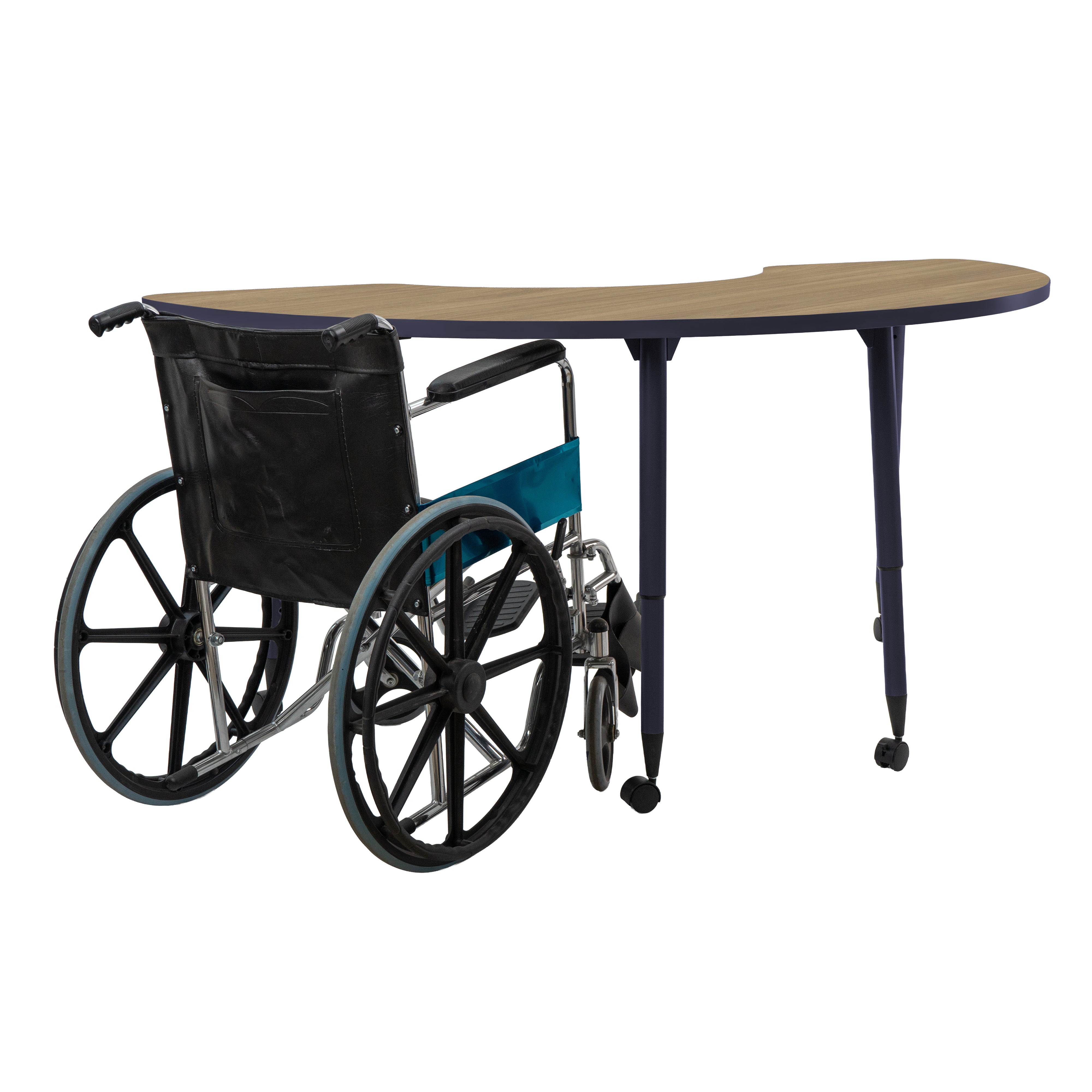 Adapte 36" x 72" Half Moon Thermofused Activity Table with Adjustable Tapered Legs - Pasadena Oak/Navy