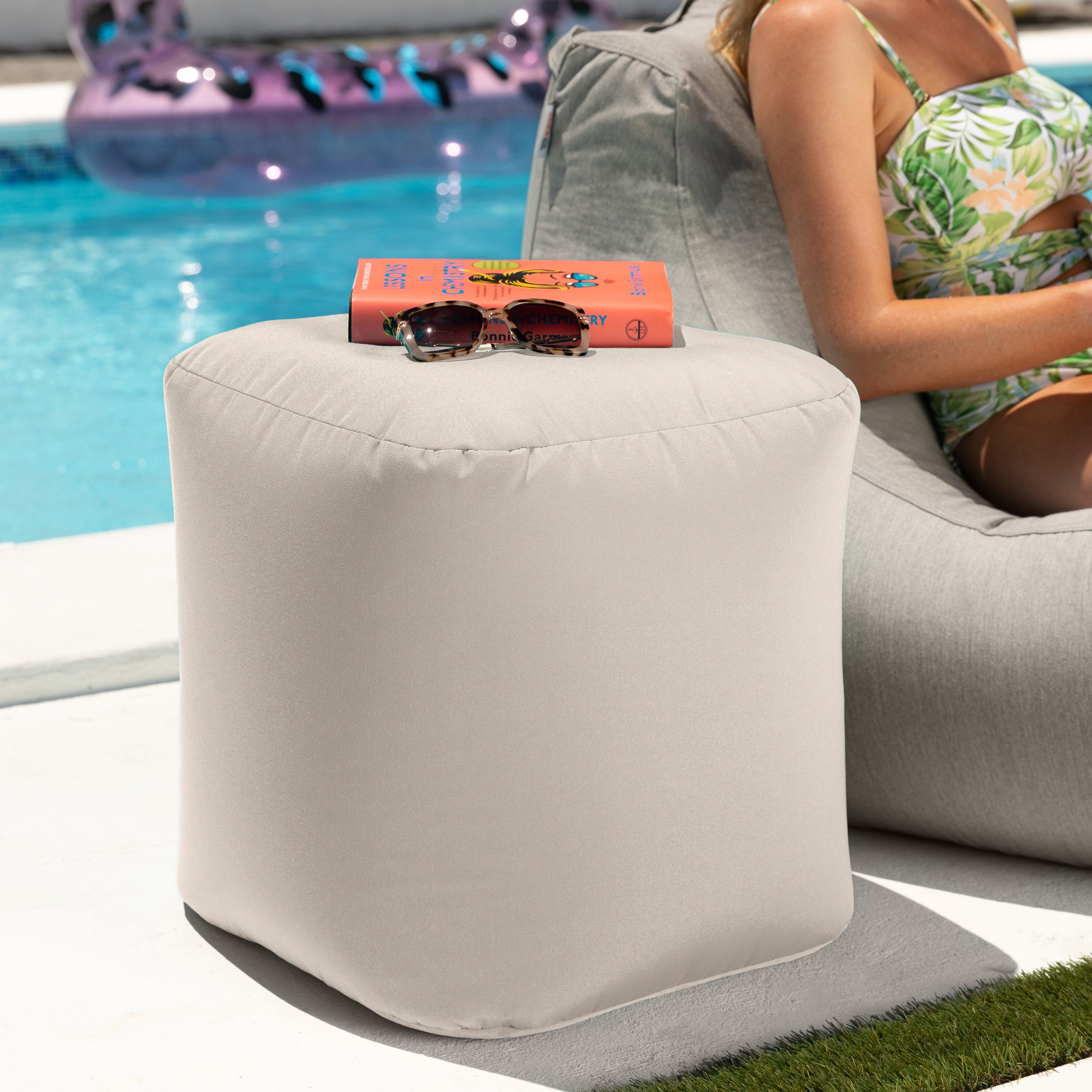 Jaxx Luckie Outdoor Patio Bean Bag Ottoman, Pearl