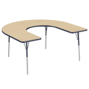 60" x 66" Horseshoe T-Molding Activity Table with Adjustable Standard Swivel Glide Legs - Maple/Navy