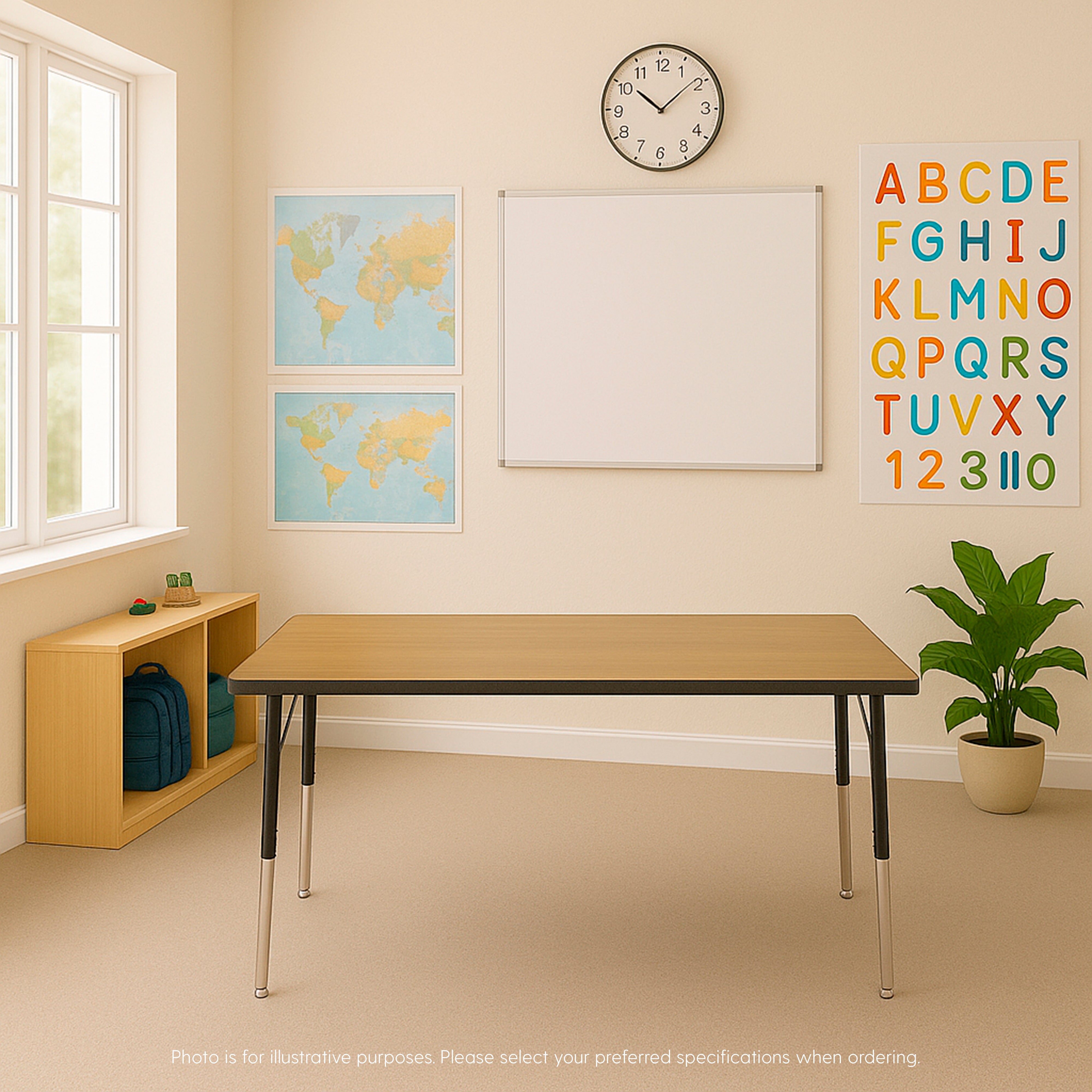 30" x 60" Rectangle T-Molding Activity Table with Adjustable Standard Ball Glide Legs - Pasadena Oak/Black