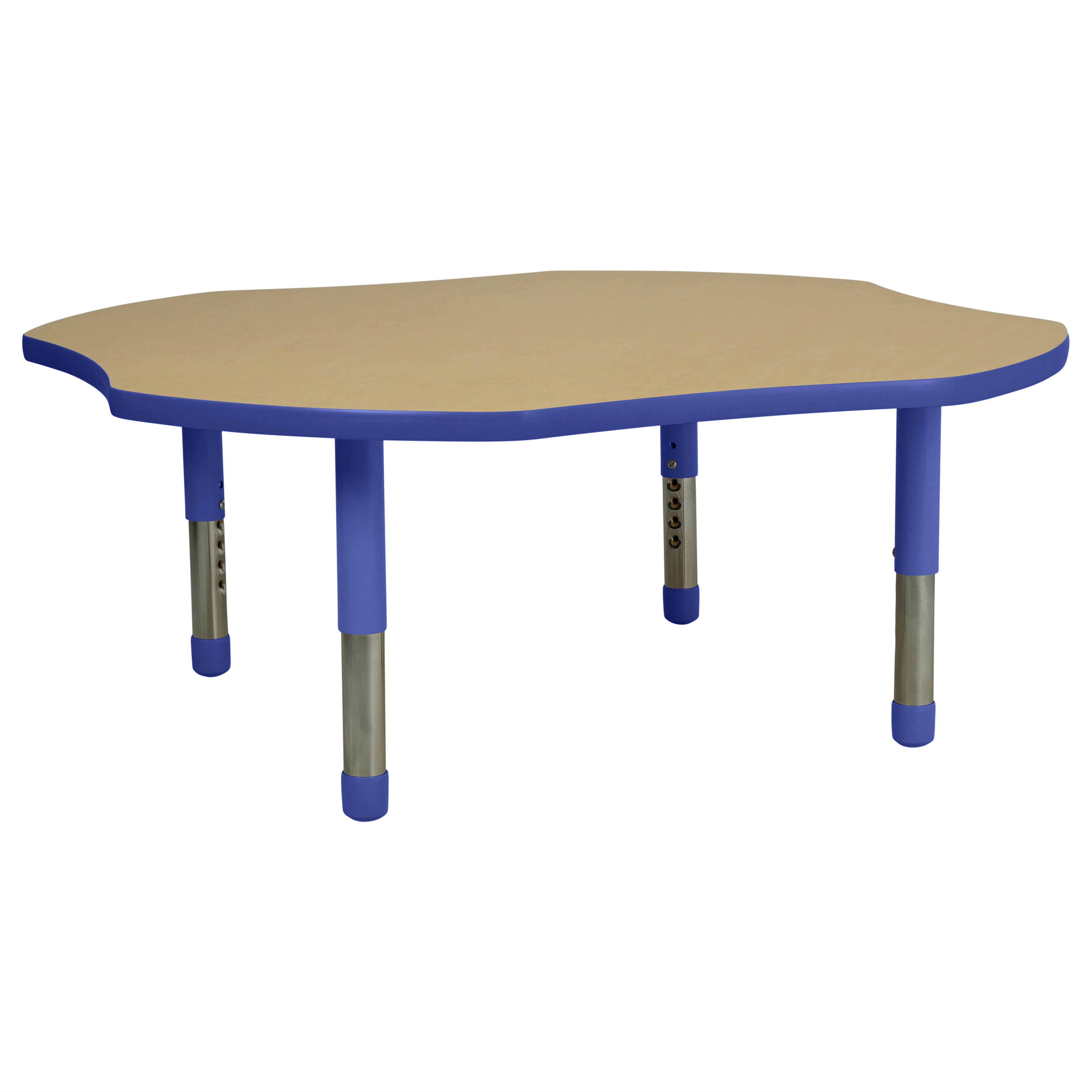 48" x 48" Clover T-Molding Activity Table with Adjustable Tiny Tot Legs - Maple/Blue