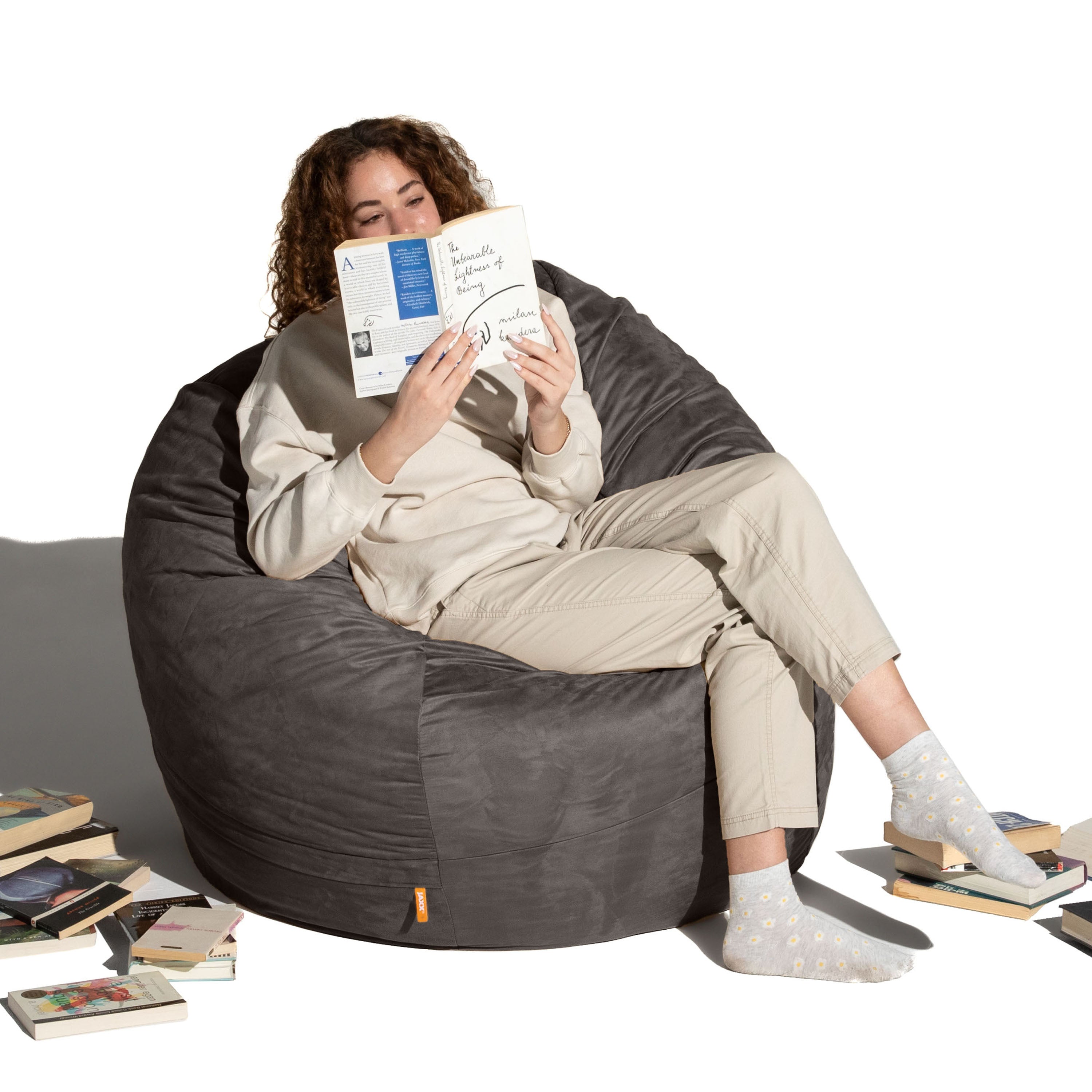 Jaxx 4 ft Round Bean Bag Chair for Adults, Charcoal