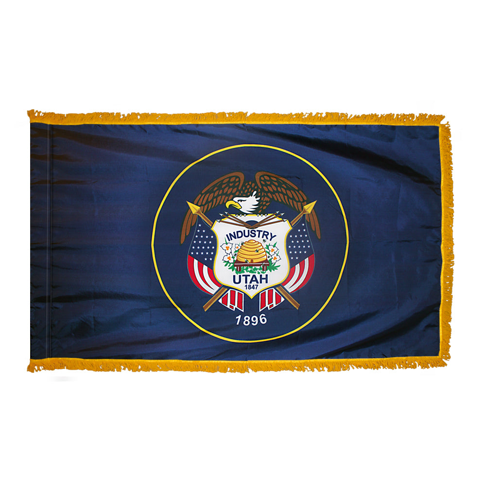 Utah State Flag 4x6 ft. Nylon with Pole Sleeve and Gold Fringe for Parades, and Indoor Display