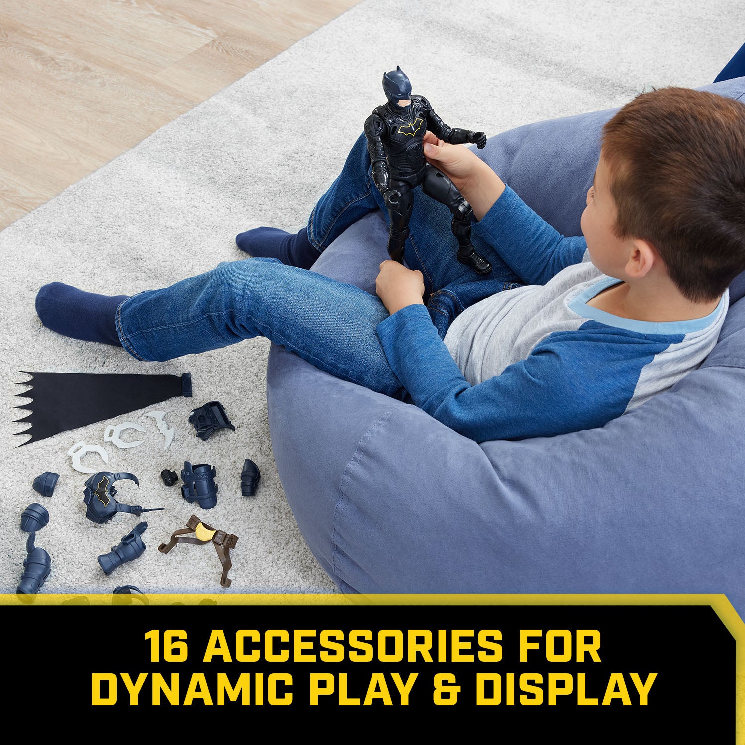 DC Comics, Batman Adventures, Batman Action Figure with 16 Armor Accessories, 17 Points of Articulation, 12-inch, Super Hero Kids Toy for Boys & Girls