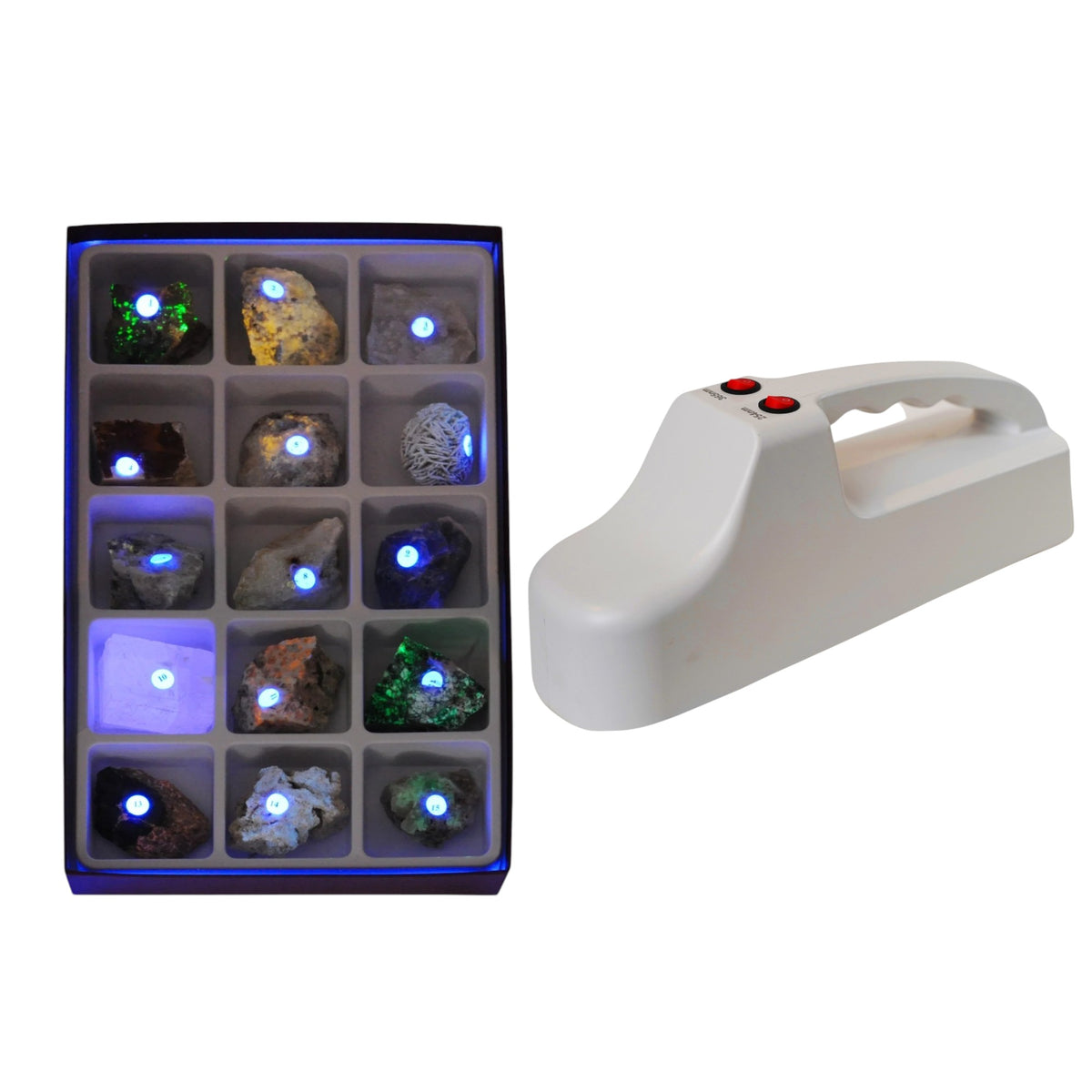 Fluorescent Mineral Kit, with UV Light, 15 Specimens