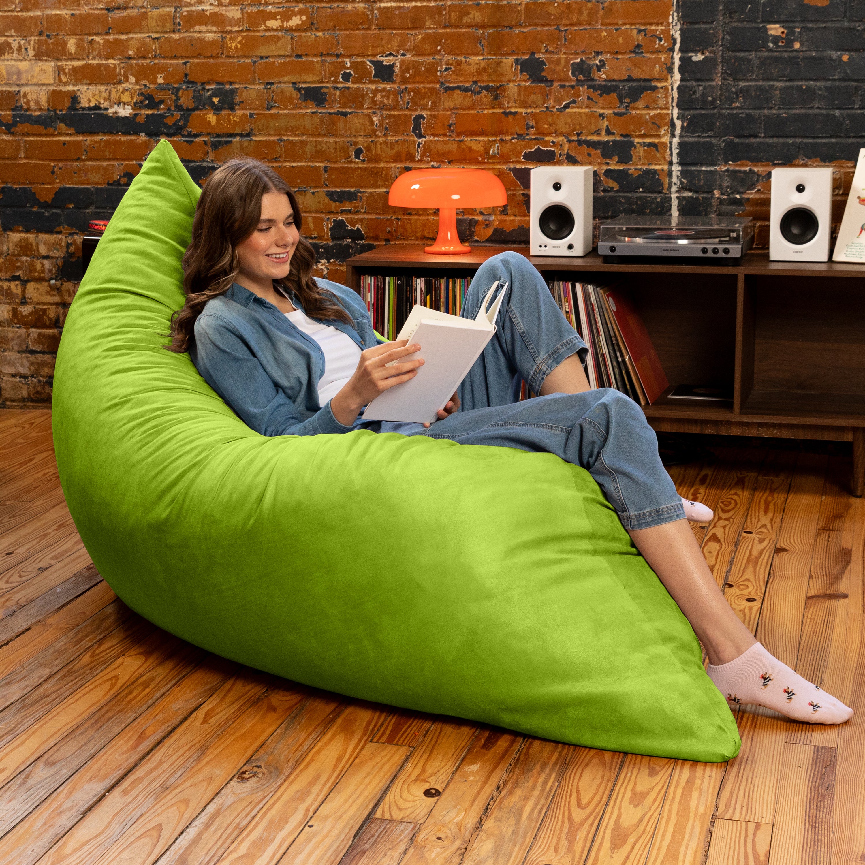 Jaxx Pillow Saxx 5.5-Foot - Huge Bean Bag Floor Pillow and Lounger, Lime
