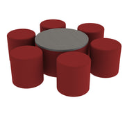 Pro Series 30" Round Ottoman Table with Round 18" H Seating, 7-Piece Set - Crimson/Cosmic Strandz