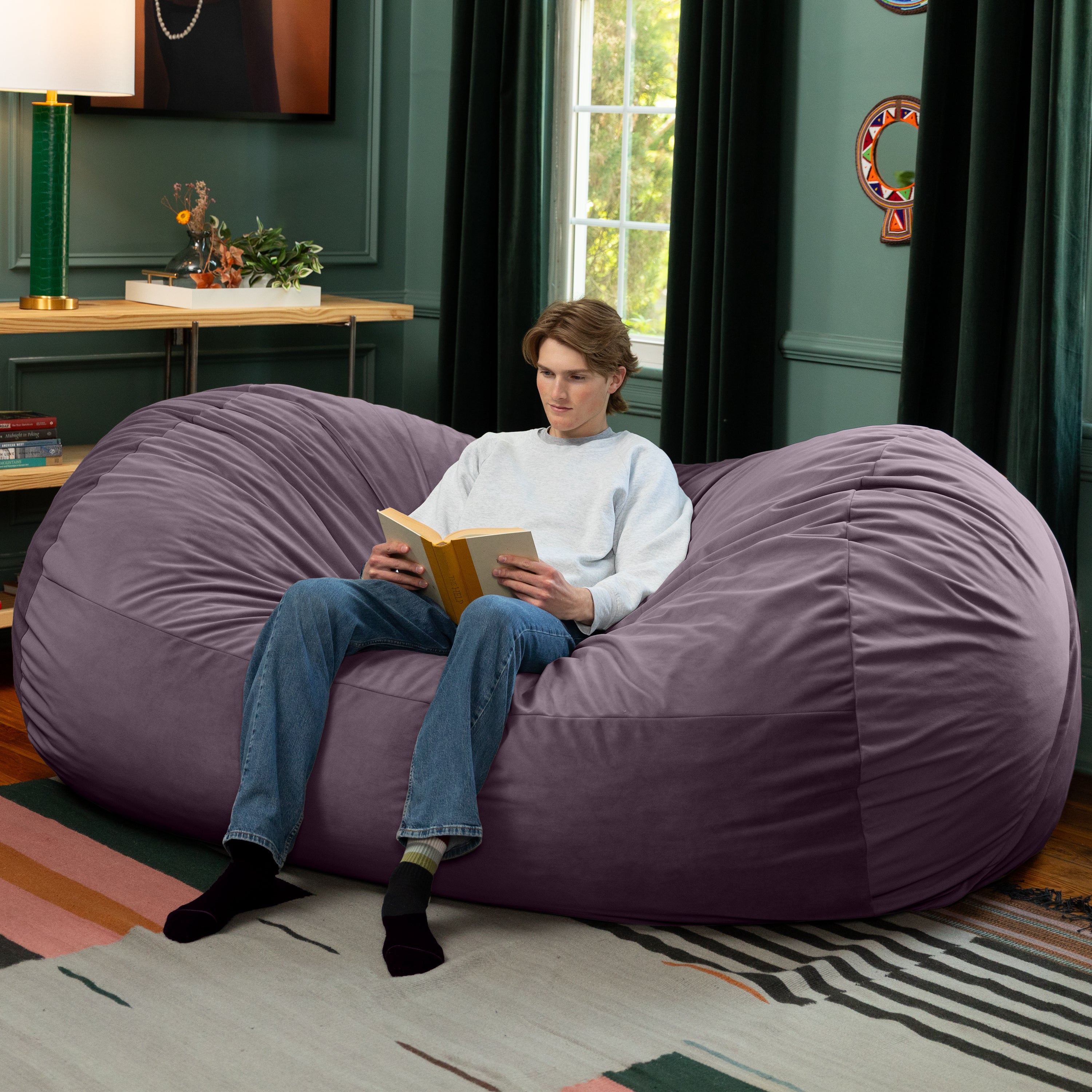 Jaxx Grand Lounger 7 Foot Bean Bag Sofa -Lush Velvet Purple