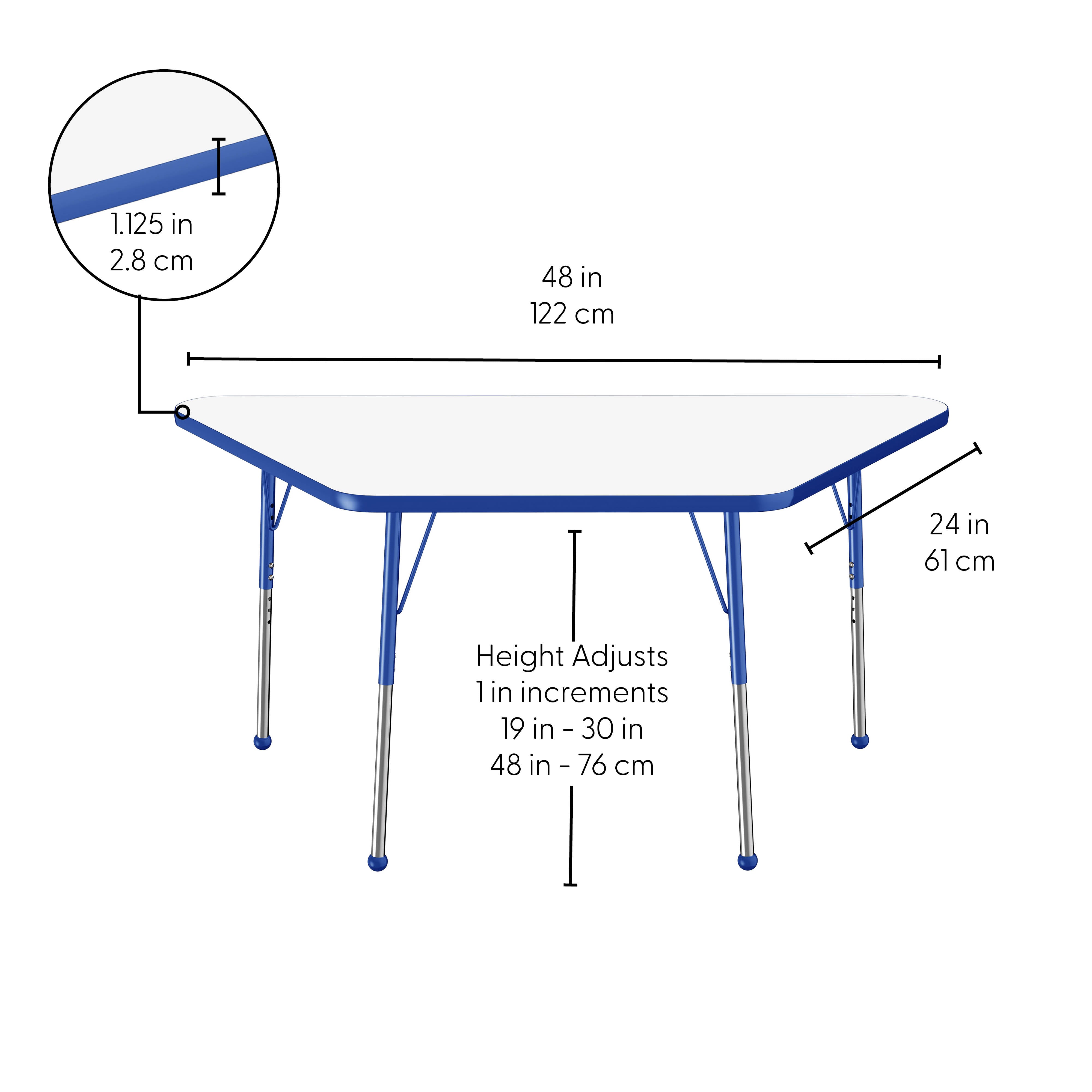 30" x 60" Trapezoid Dry-Erase Activity Table with Adjustable Standard Ball Glide Legs - Whiteboard/Blue