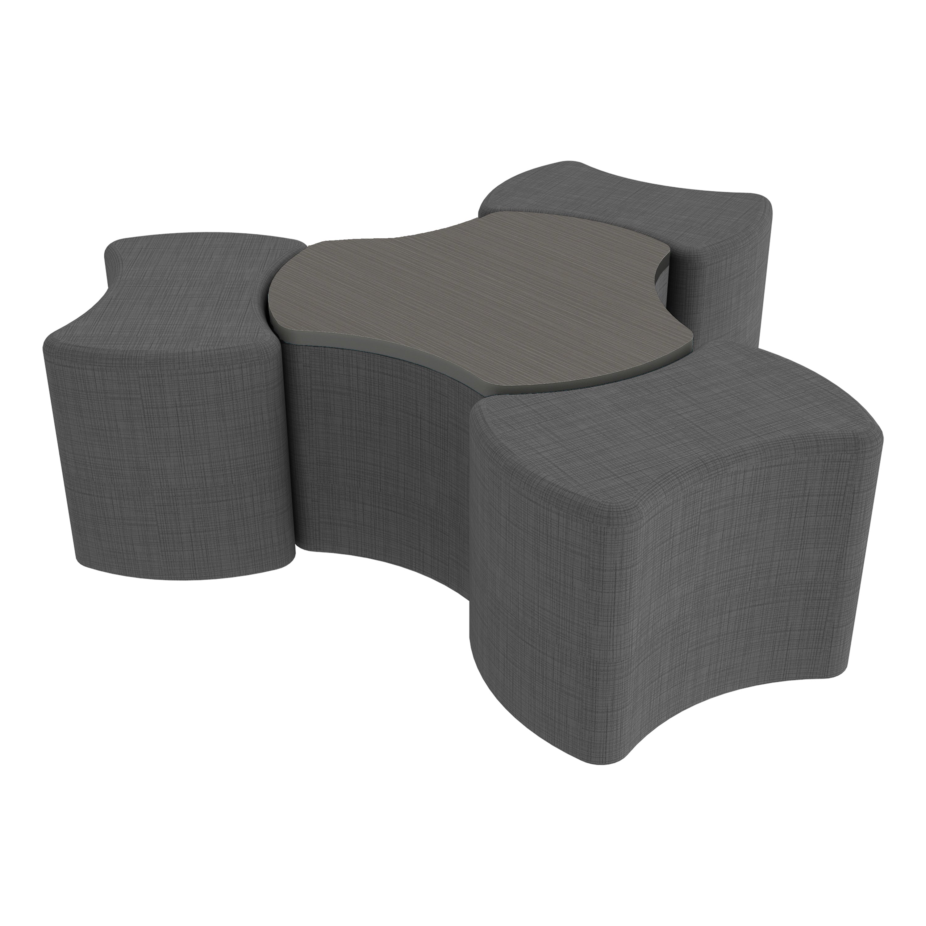 Pro Series Cog Ottoman Table with Bowtie 18" H Seating, 4-Piece Set - Slate Gray Crosshatch/Cosmic Strandz