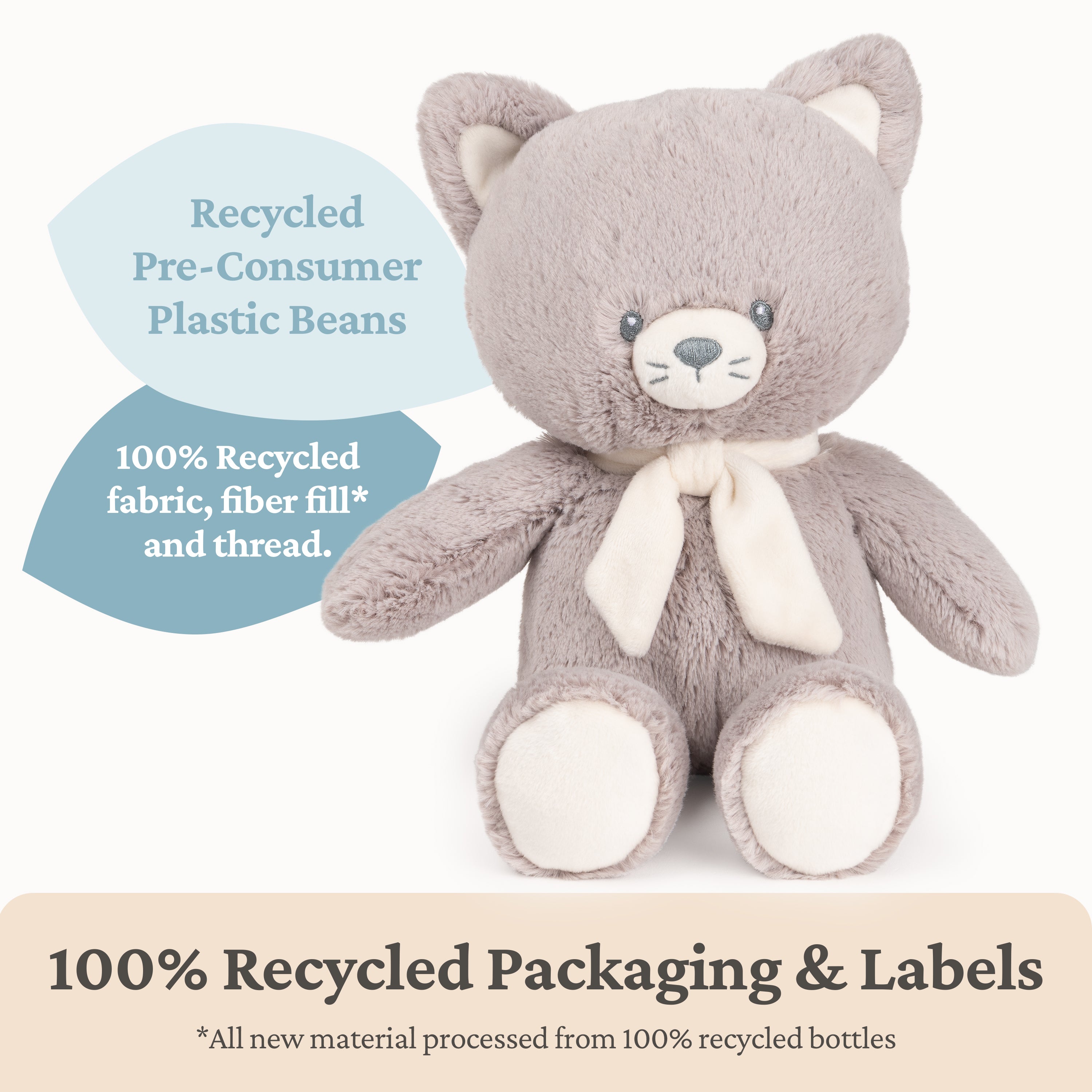 Baby GUND Sustainable Kitten Plush, Stuffed Animal Made from 100% Recycled Materials, Spring Decor for Babies and Newborns, Gray/Cream, 13”
