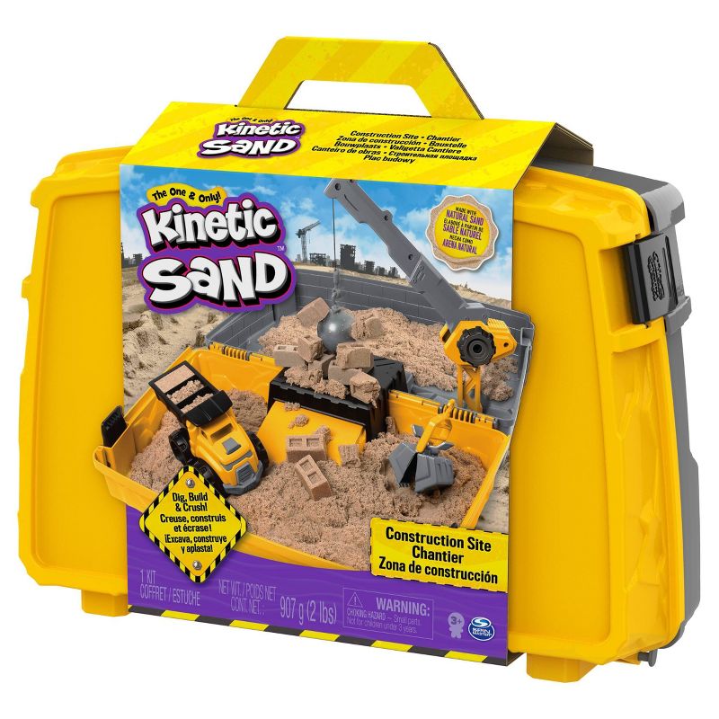 Kinetic Sand, Construction Site Folding Sandbox with 2lbs Play Sand & Toy Truck, Sensory Toys for Kids & Classroom, Back to School Teacher Must Haves