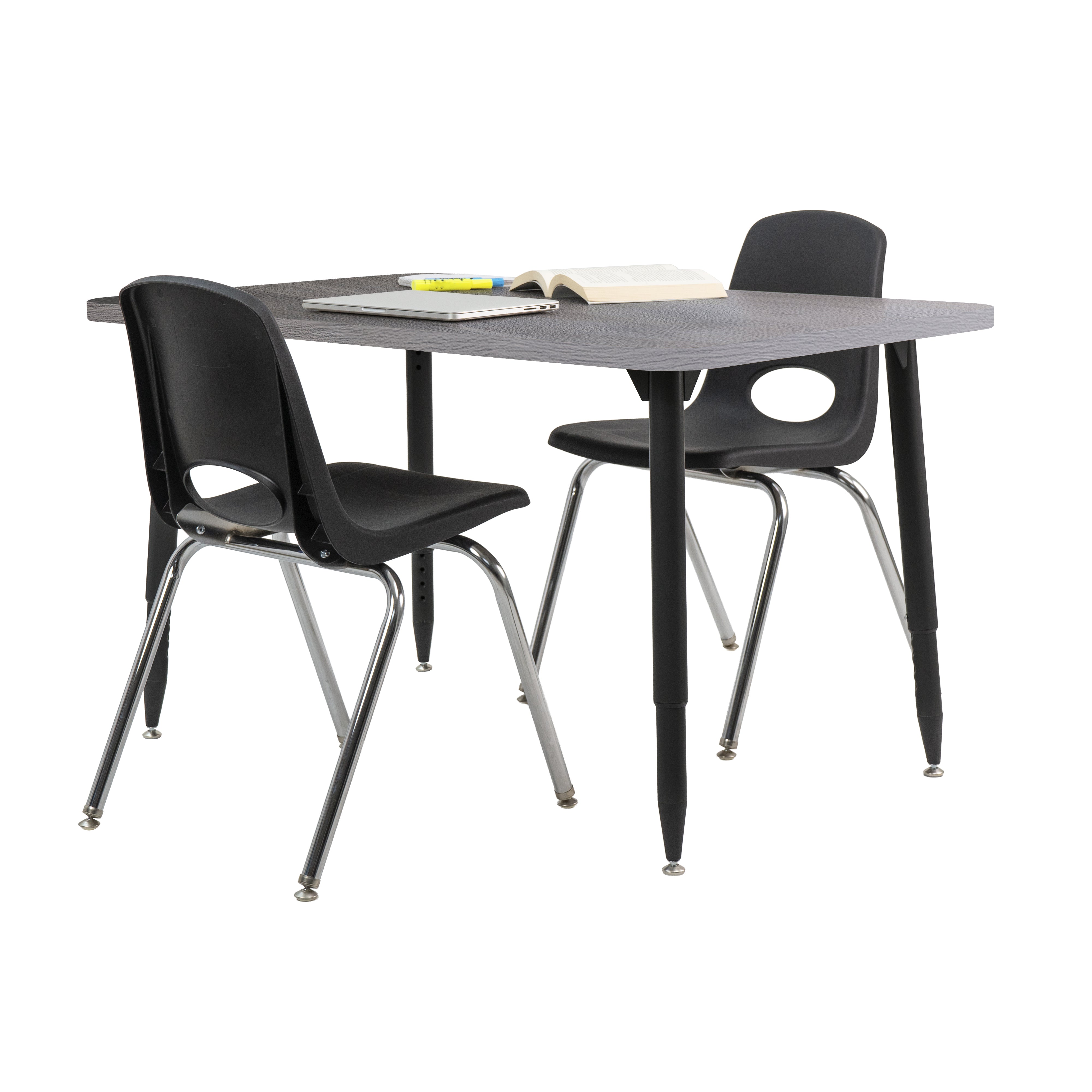 Adapte 30" x 48" Rectangle Woodgrain Activity Table with Adjustable Tapered Legs - Gray Wood/Black