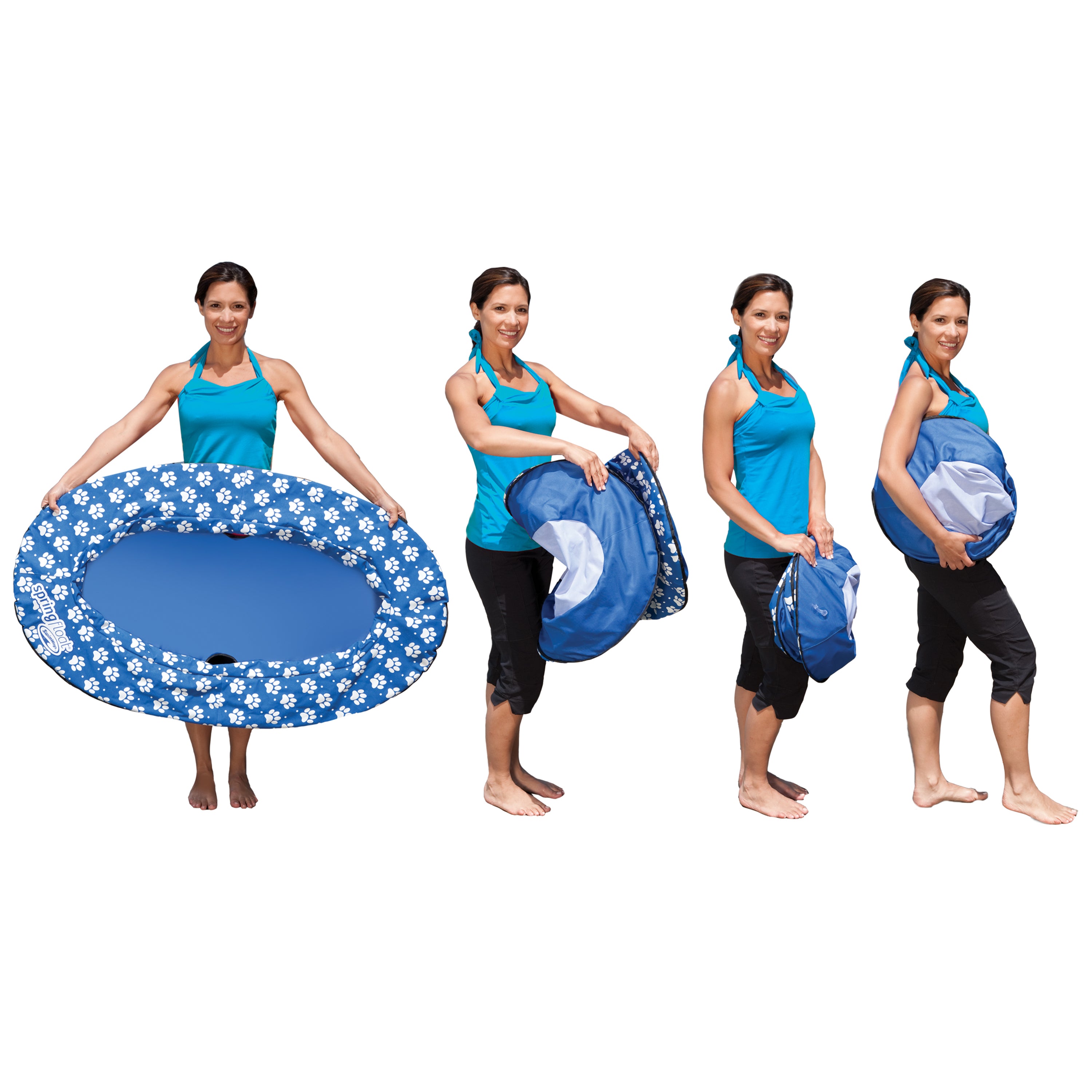 SwimWays Paddle Paws Spring Float Dog Raft, Portable Inflatable Dog Pool Floats with Carrying Case, Small 0-65 lbs, Blue