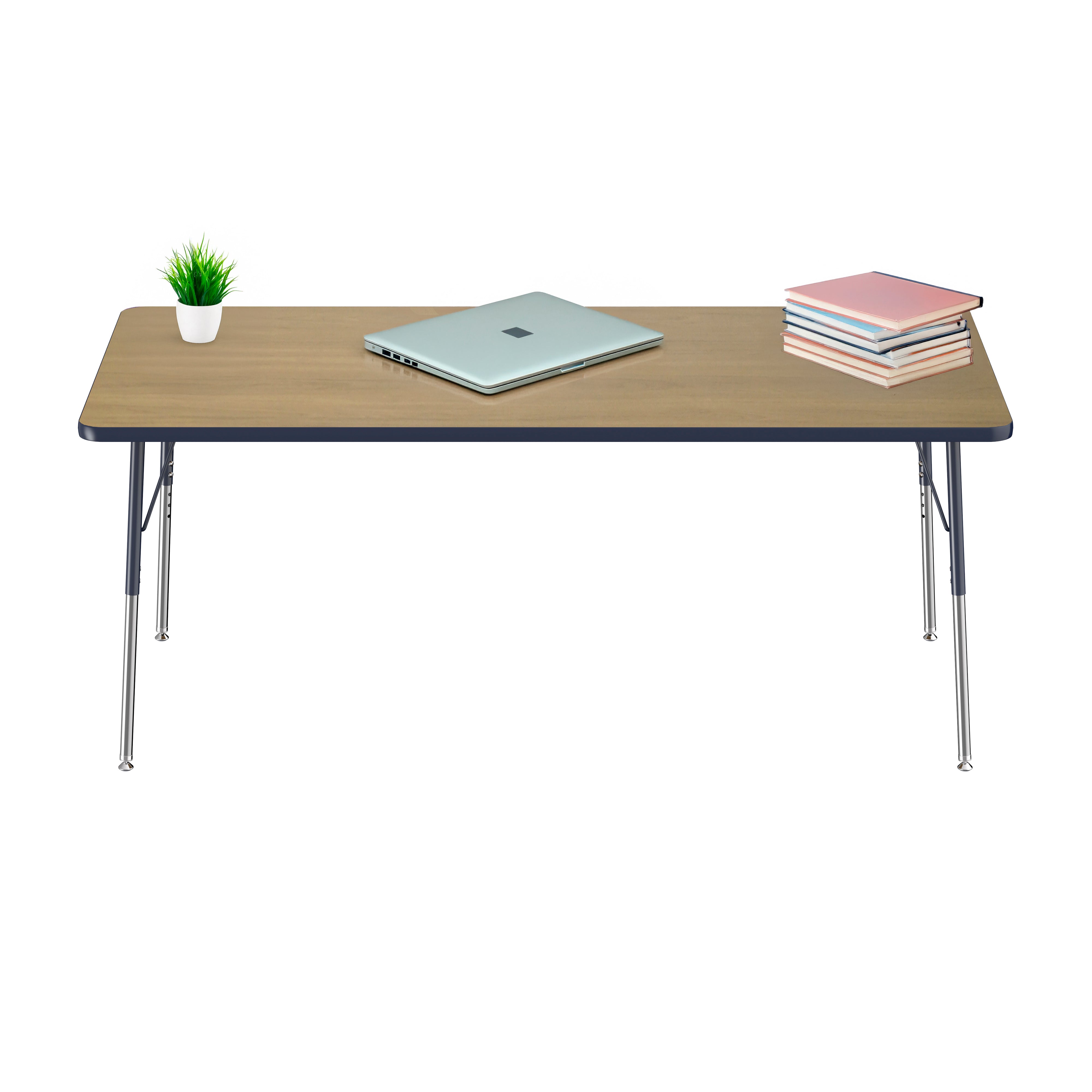 36" x 72" Rectangle T-Molding Activity Table with Adjustable Standard Swivel Glide Legs - Pasadena Oak/Navy