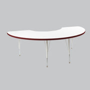 36" x 72" Half Moon Thermofused Activity Table with Adjustable Standard Swivel Glide Legs - White/Burgundy/White