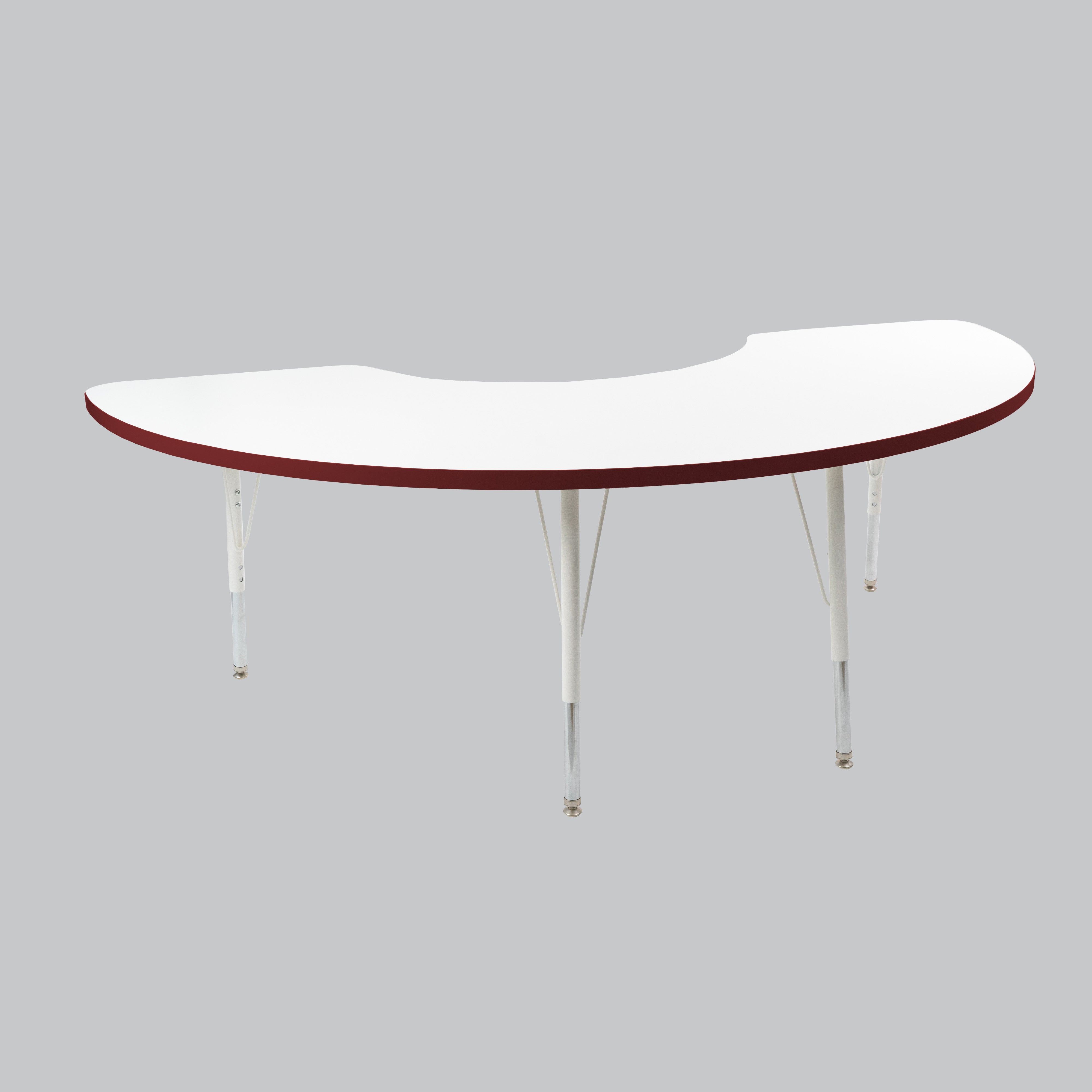 36" x 72" Half Moon Thermofused Activity Table with Adjustable Standard Swivel Glide Legs - White/Burgundy/White