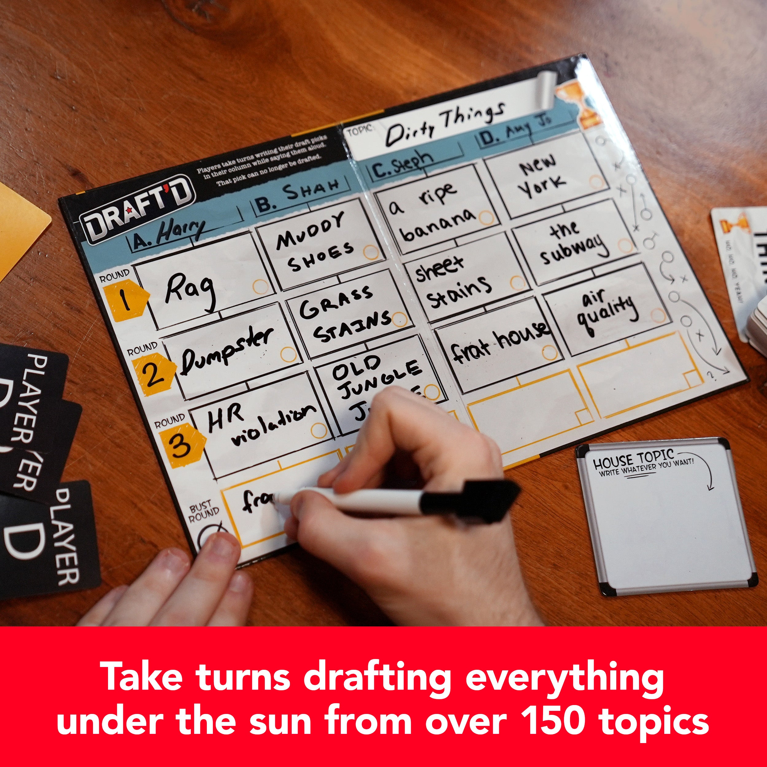 Spin Master Games, Draft’d, Competitive Drafting Party Game with Hilarious Prompts for College Nights, Football Watch Parties, Happy Hour Activity, for Teens & Adults, 3-5 Players, for Ages 14 & Up