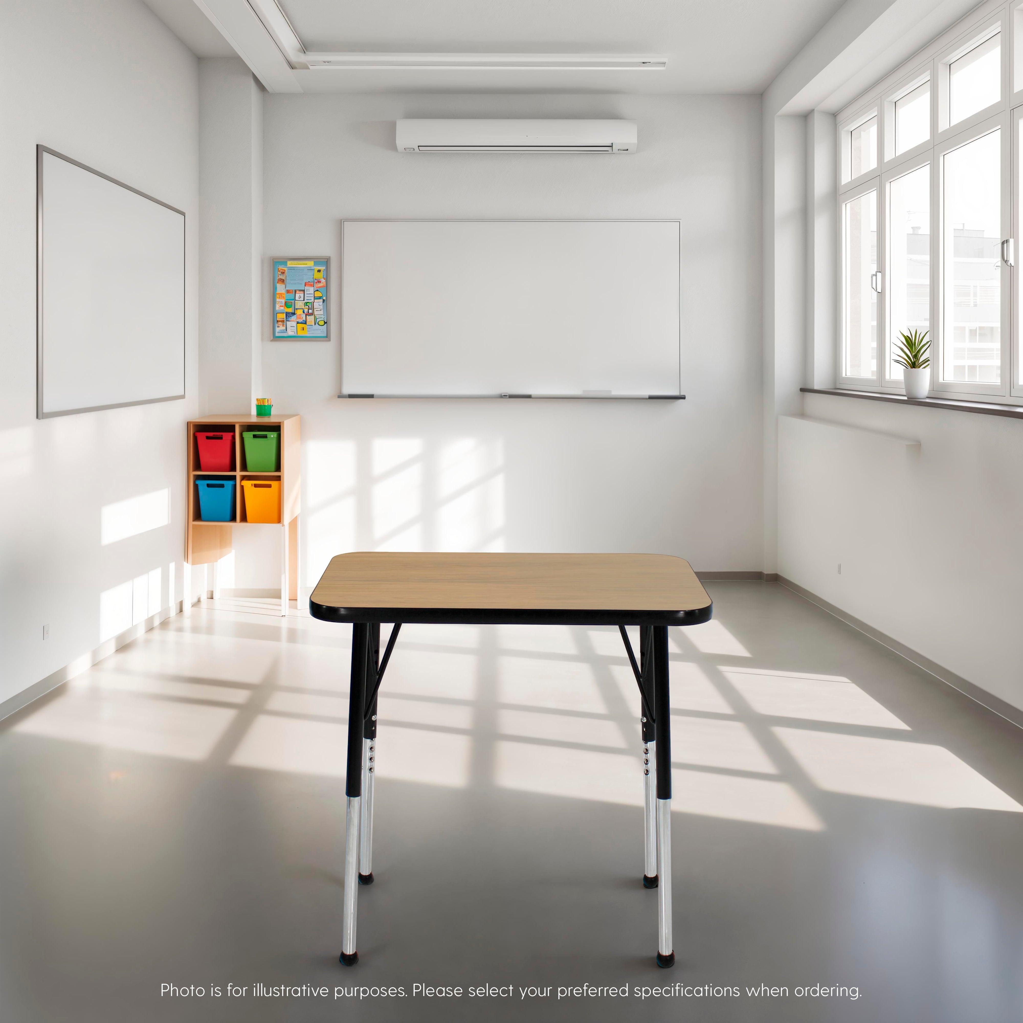 18" x 30" Rectangle T-Molding Activity Table with Adjustable Standard Swivel Glide Legs - Pasadena Oak/Black