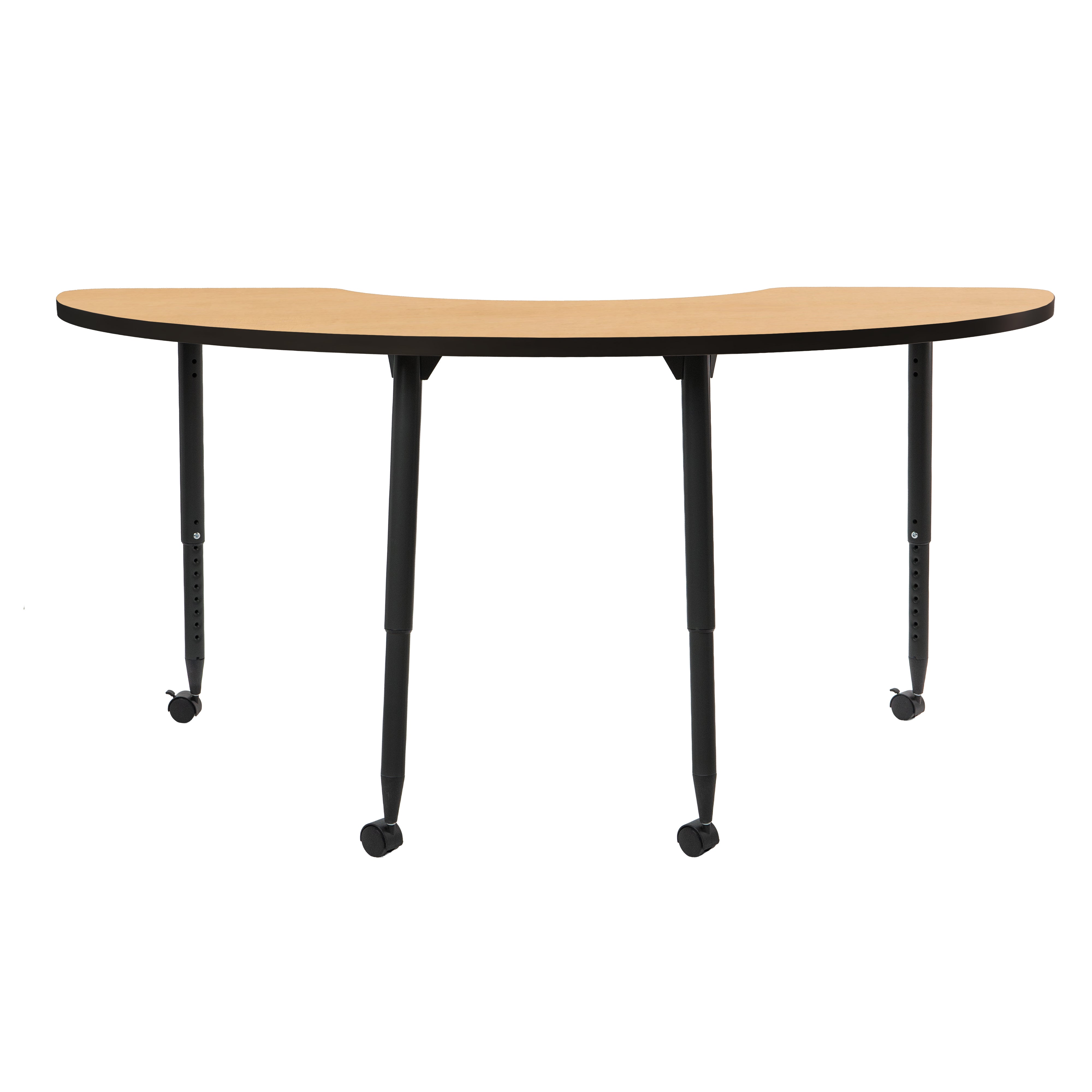 Adapte 36" x 72" Half Moon Thermofused Activity Table with Adjustable Tapered Legs - Maple/Black