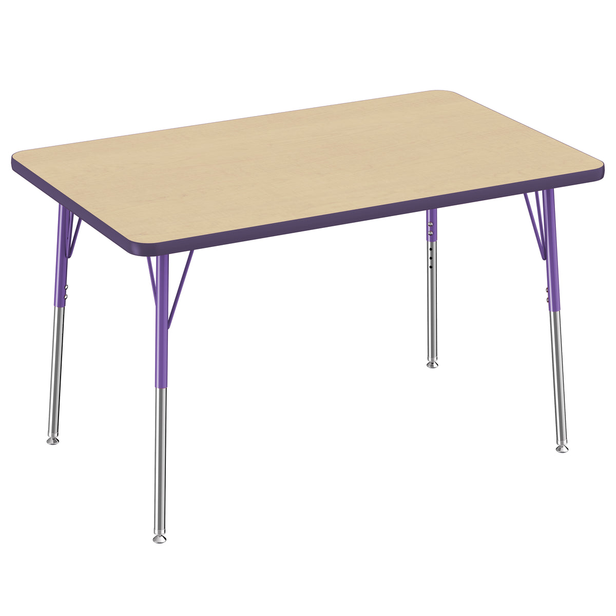 30" x 48" Rectangle T-Molding Activity Table with Adjustable Standard Swivel Glide Legs - Maple/Purple