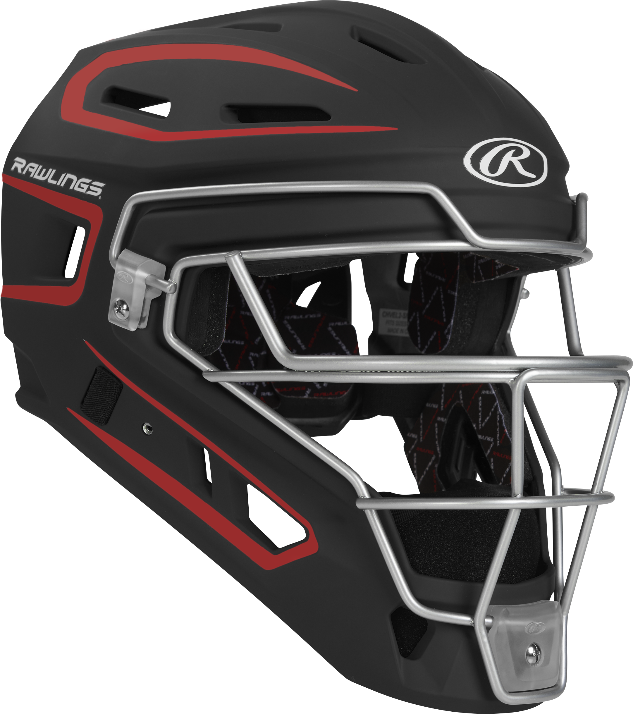 Rawlings Velo 2.0 Matte Senior Catchers Helmet - Black/Scarlet