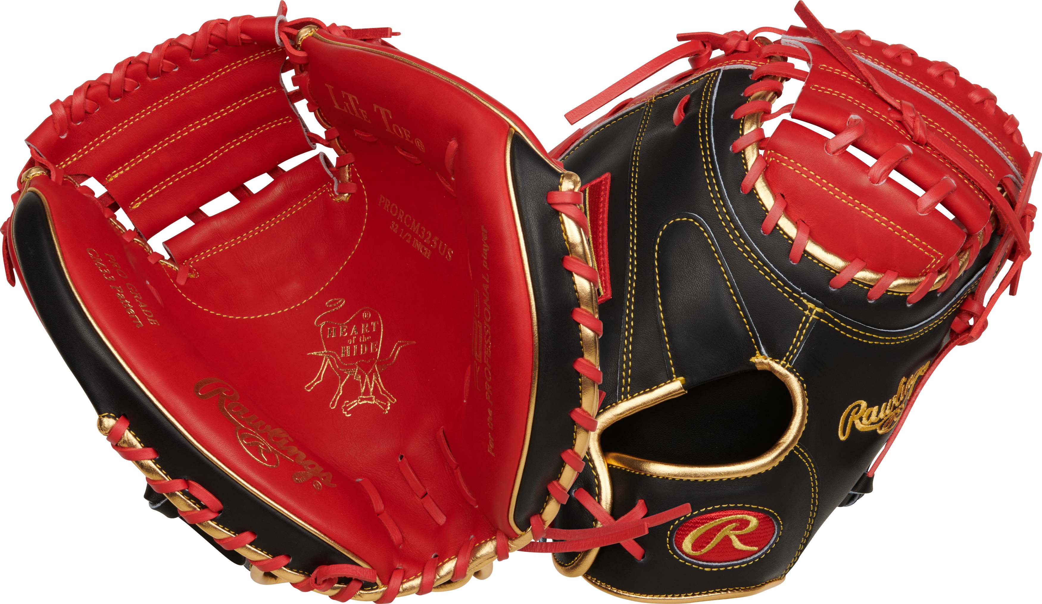 Rawlings Heart Of The Hide With Contour Technology Catchers Mitt 32.5-Inch Baseball Glove - Right Hand Thrower - Scarlet/Black