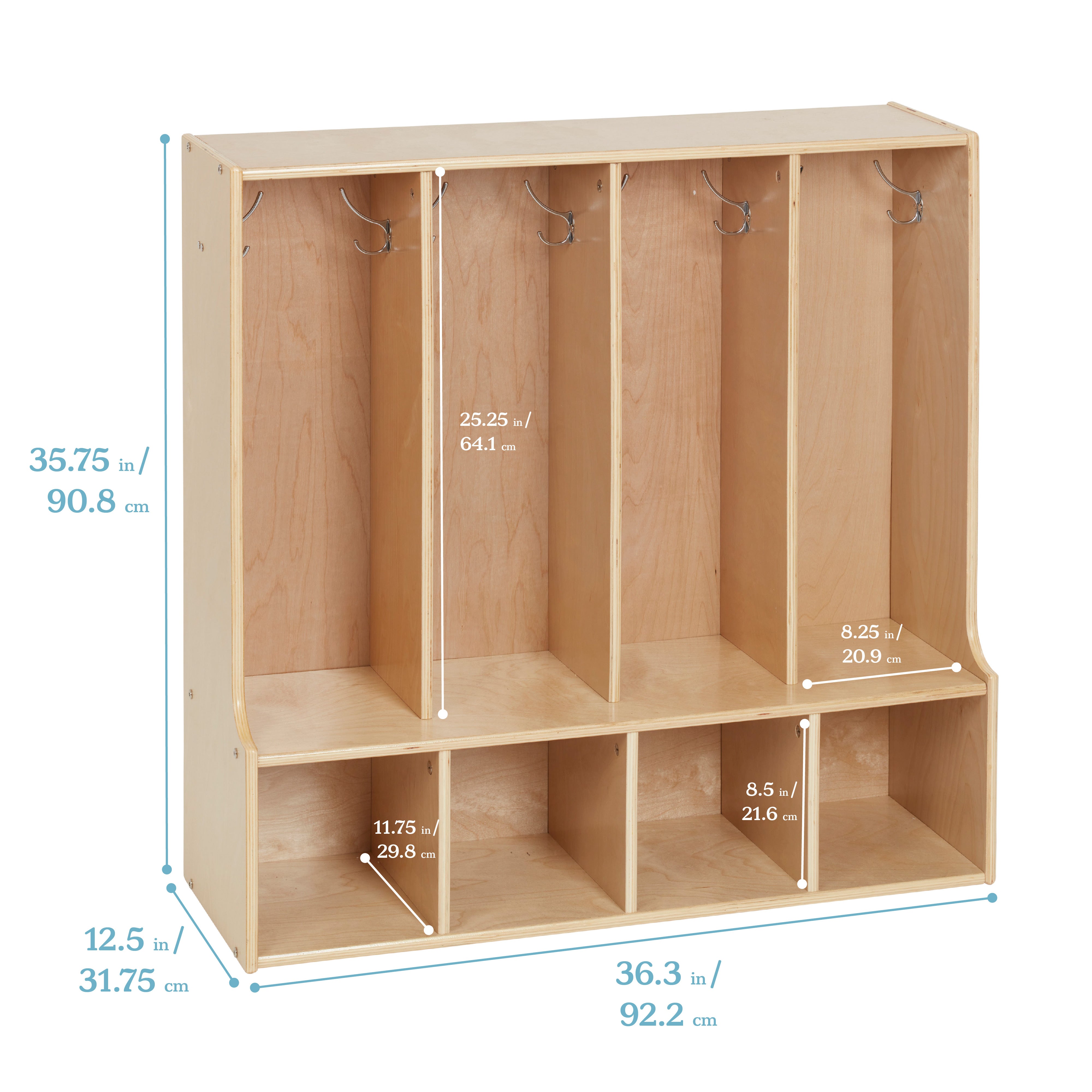Streamline 4-Section Toddler Coat Locker with Bench - Natural