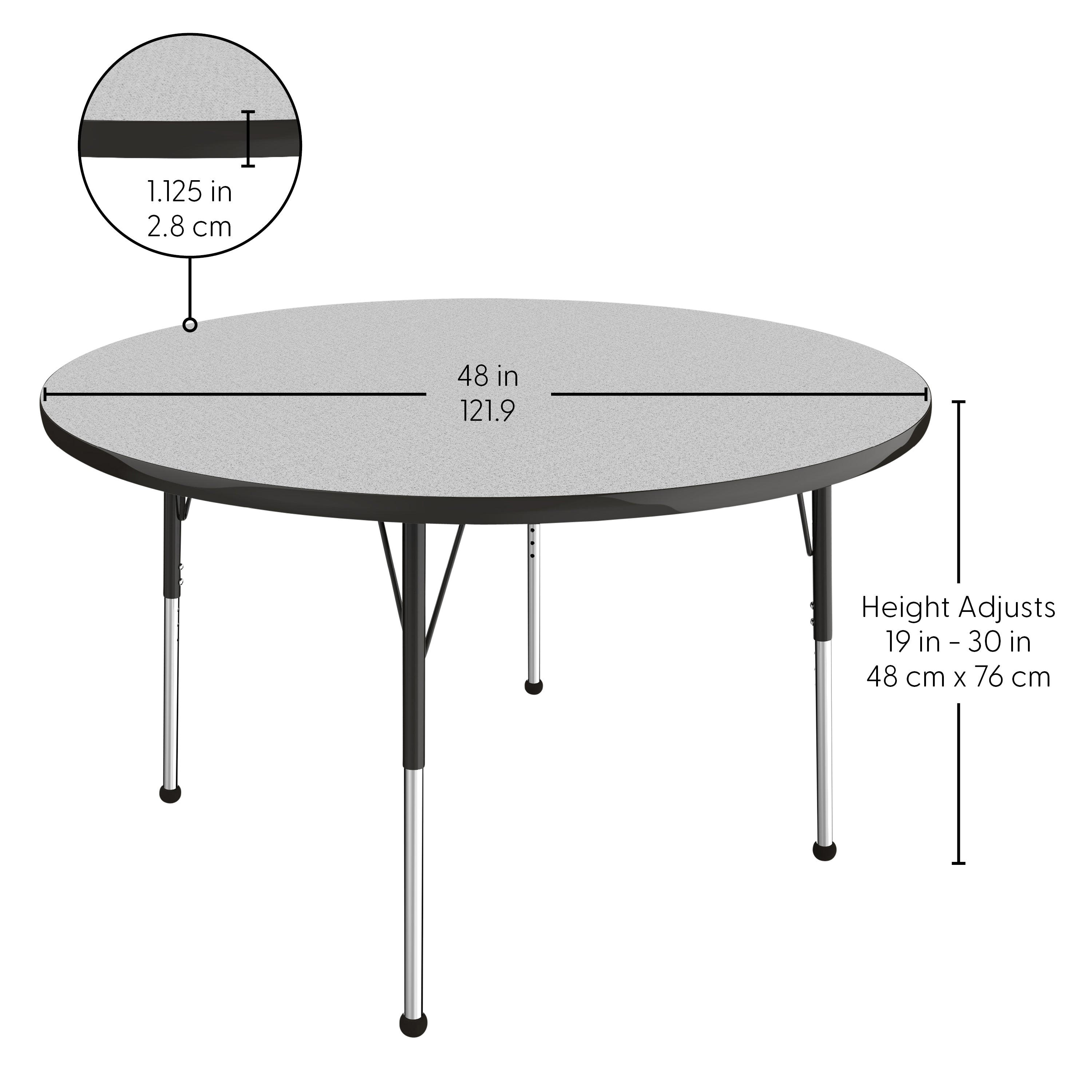 48" Round T-Molding Activity Table with Adjustable Standard Ball Glide Legs - Gray/Black