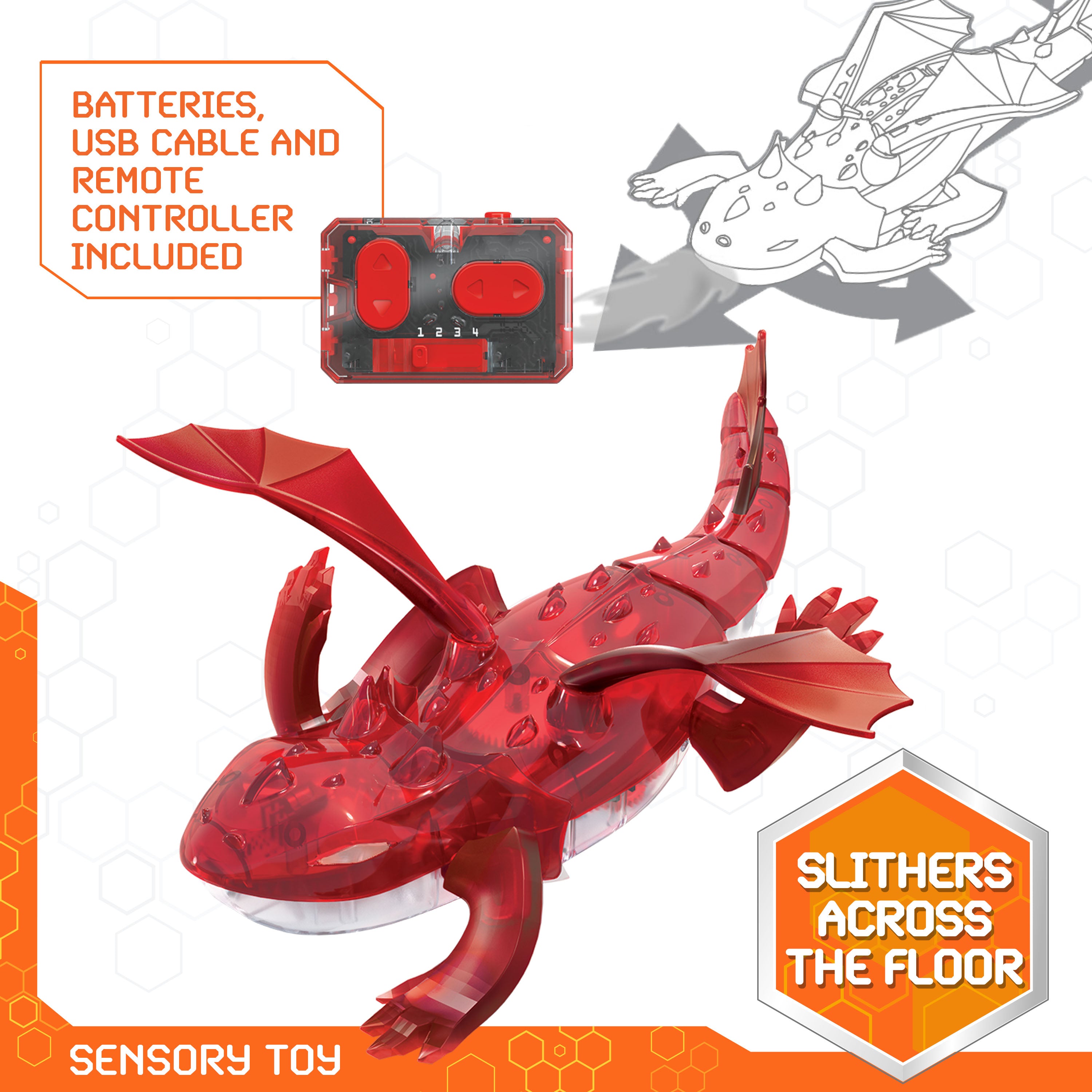 HEX BOTS Remote Control Dragon, Rechargeable Robot Dragon Toys for Kids, Adjustable Robotic Dragon Figure Toys for Boys & Girls Ages 4 & Up, Red