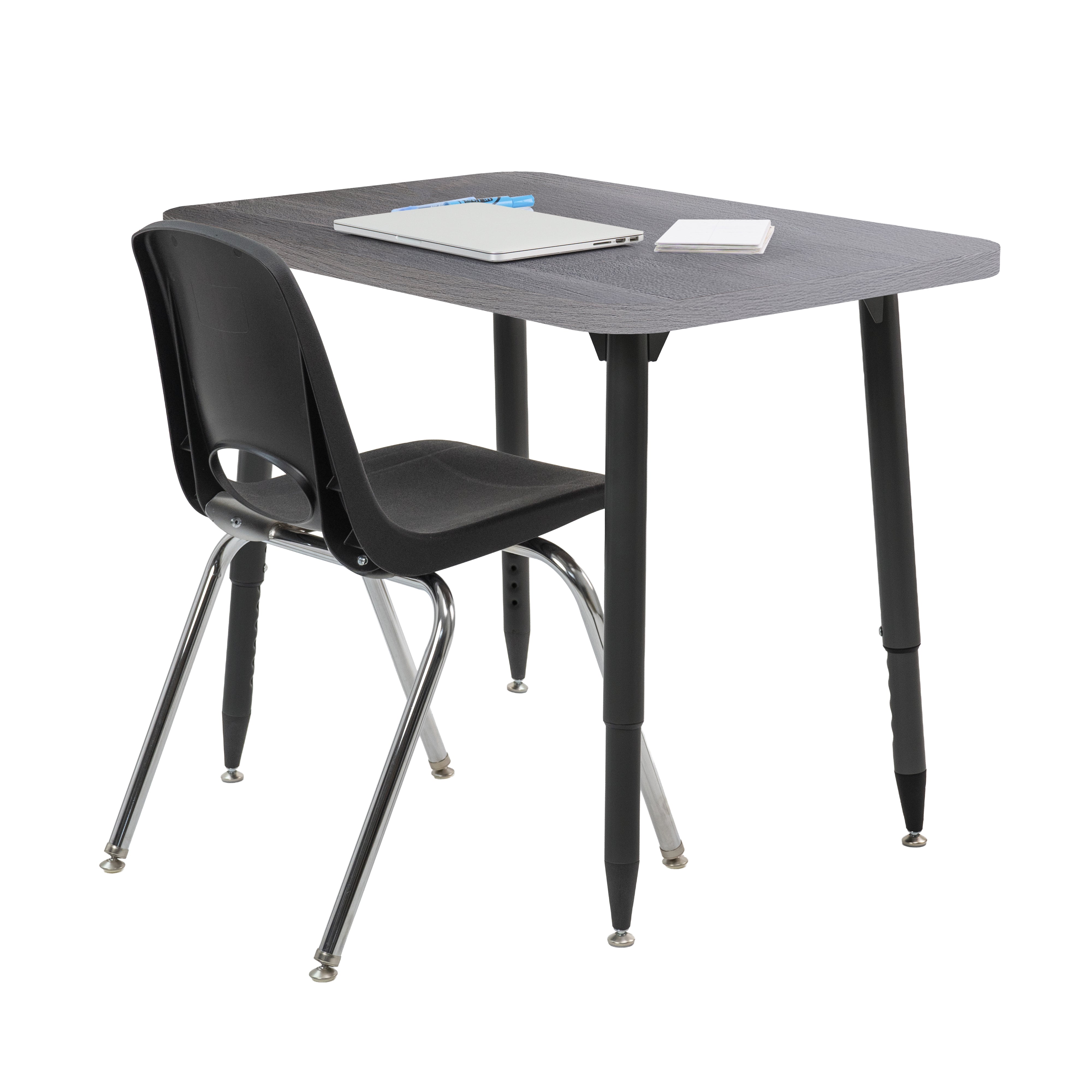 Adapte 24" x 36" Rectangle Woodgrain Activity Table with Adjustable Tapered Legs - Gray Wood/Black