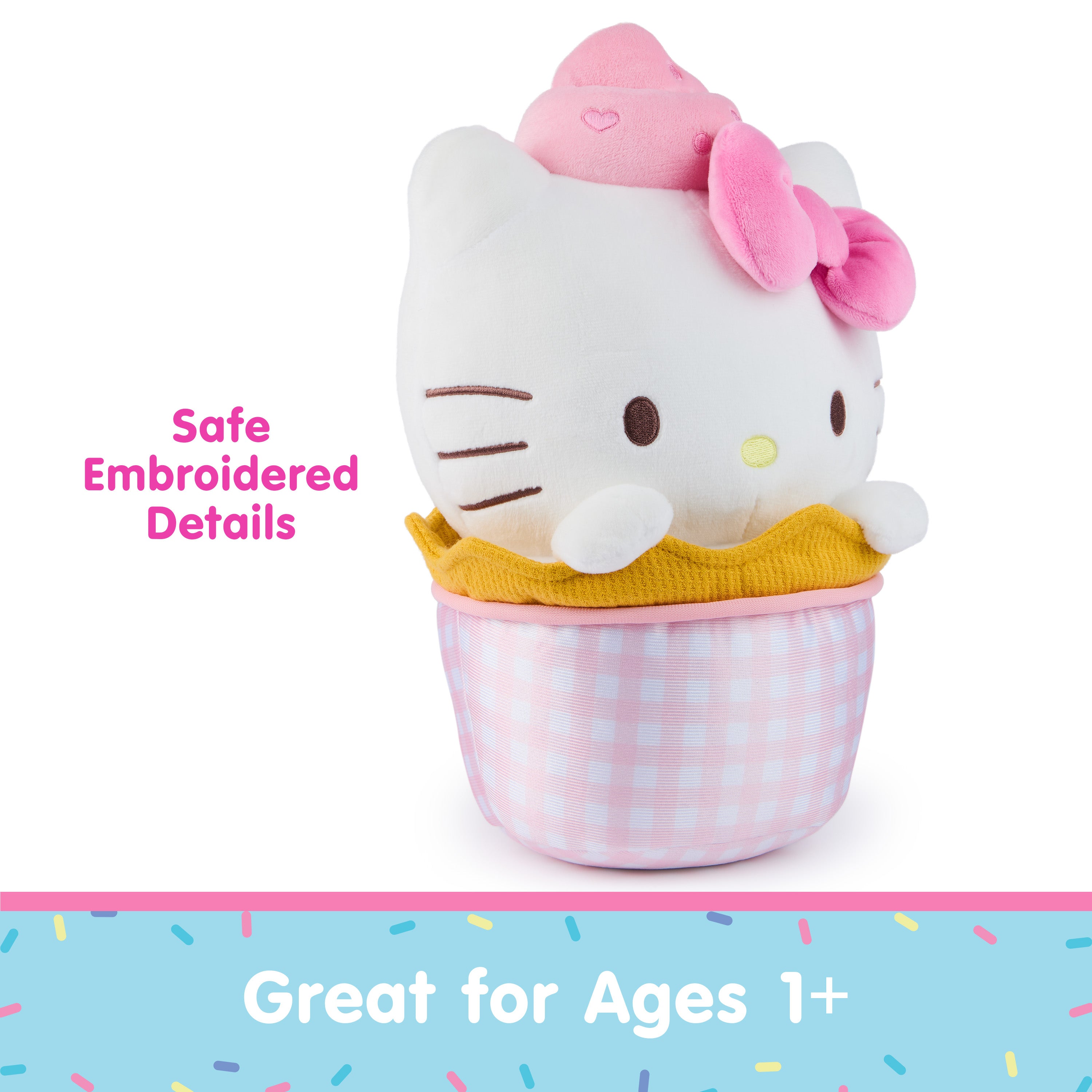 GUND Sanrio Official Hello Kitty Ice Cream Plush, Stuffed Animal for Ages 1 and Up, Pink/White, 10”