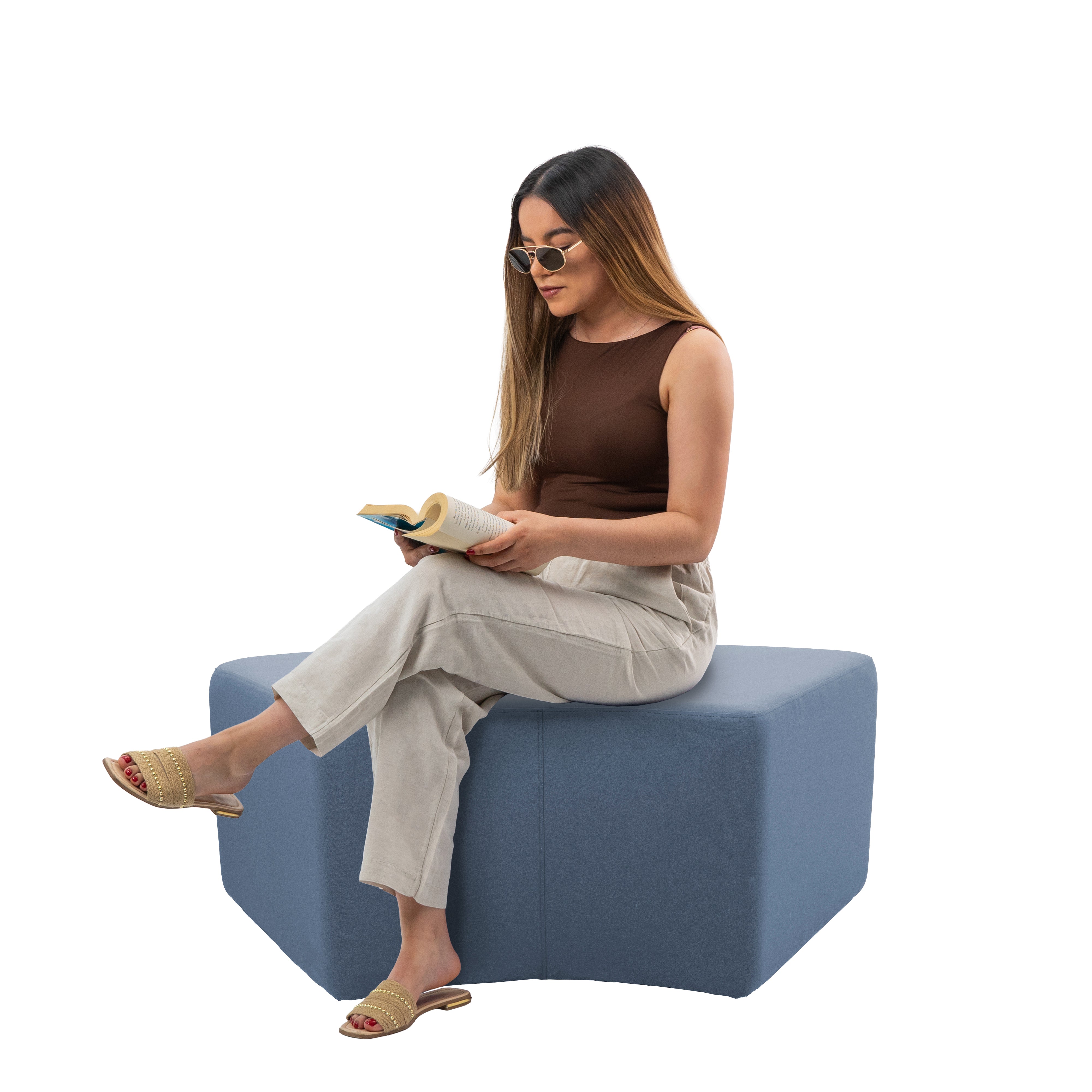 Outdoor 24" x 48" S-Curve Ottoman with Sunbrella®, 18" H - Canvas Haze