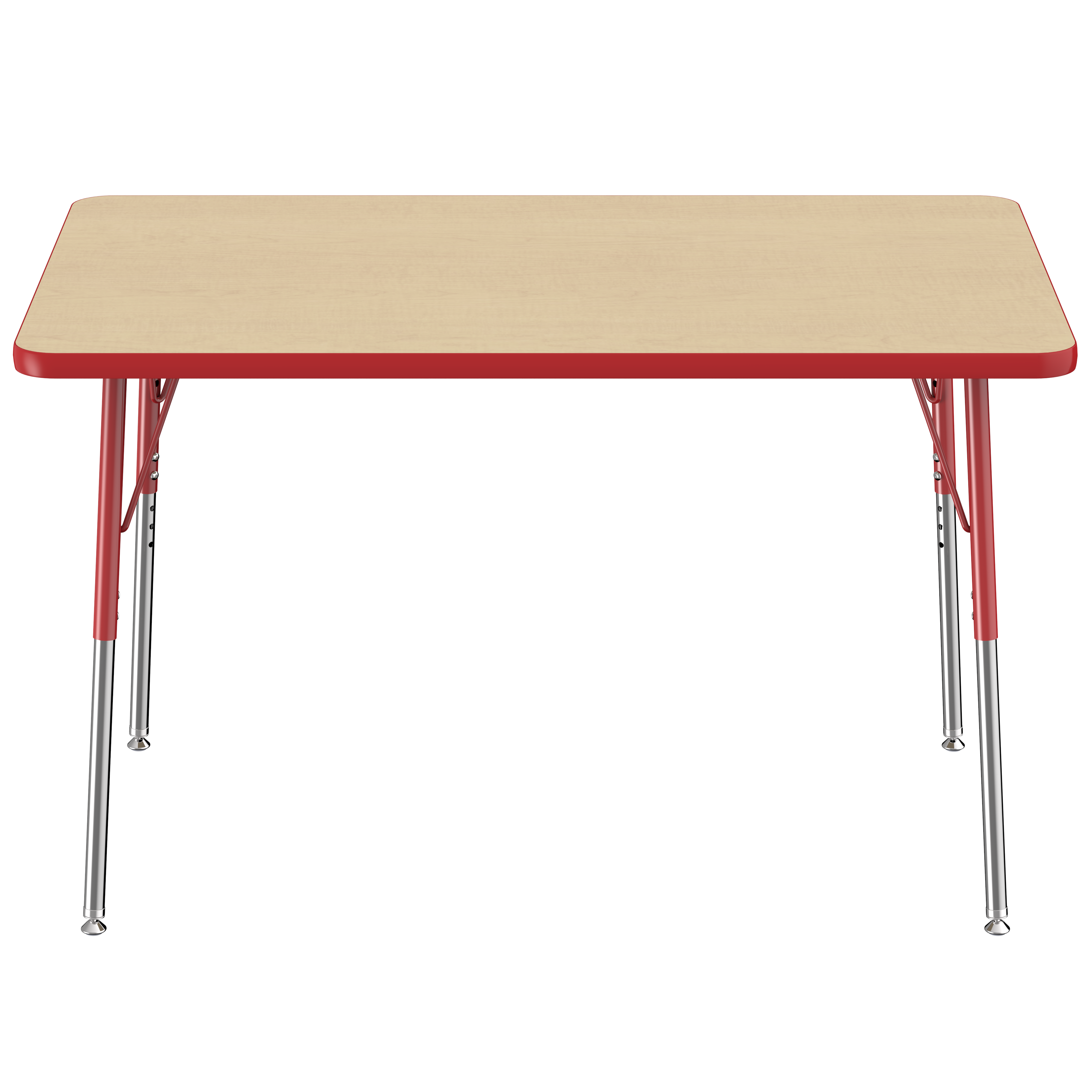 30" x 48" Rectangle T-Molding Activity Table with Adjustable Standard Swivel Glide Legs - Maple/Red