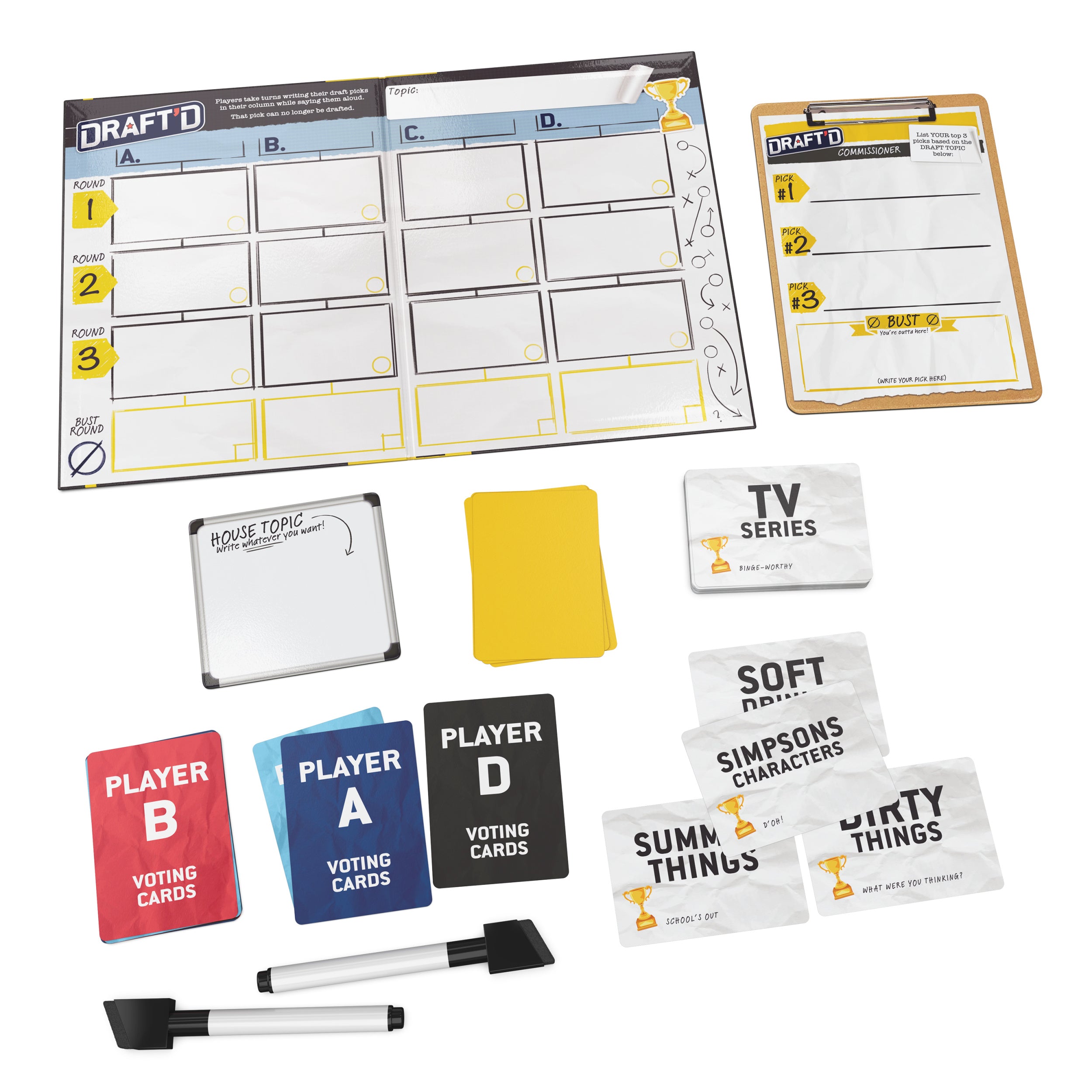 Spin Master Games, Draft’d, Competitive Drafting Party Game with Hilarious Prompts for College Nights, Football Watch Parties, Happy Hour Activity, for Teens & Adults, 3-5 Players, for Ages 14 & Up