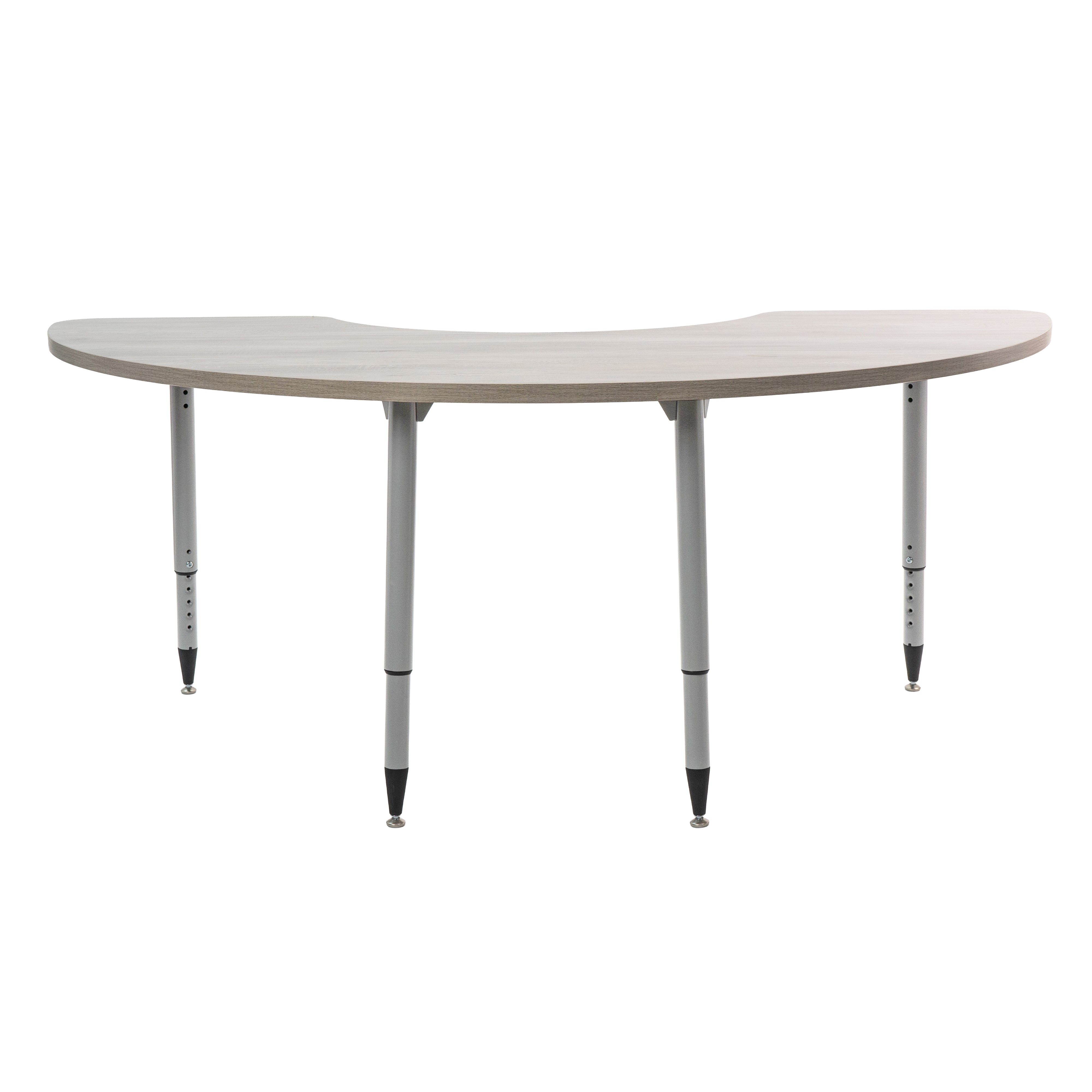 Adapte 36" x 72" Half Moon Woodgrain Activity Table with Adjustable Tapered Legs - Light Gray Wood/Silver