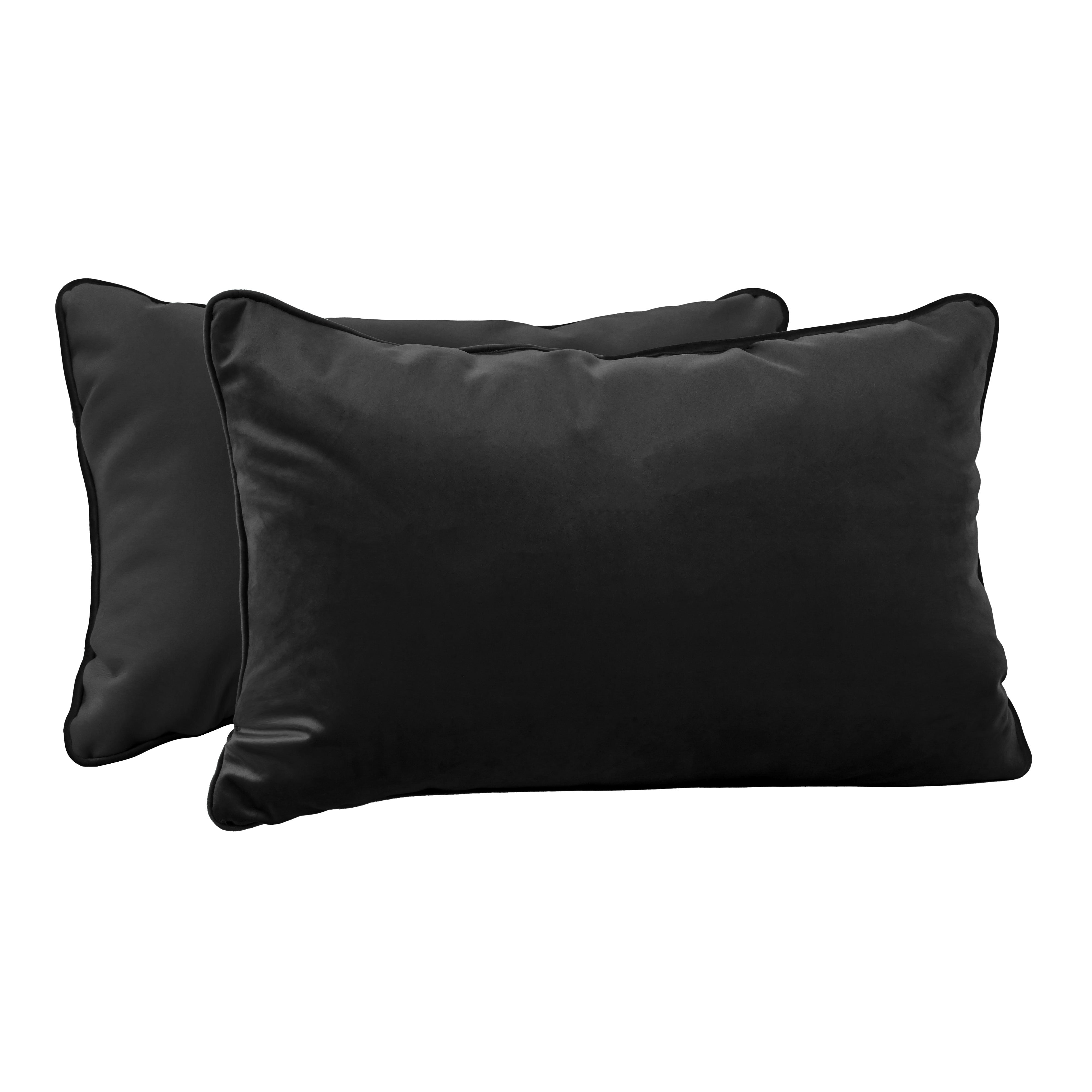 16" x 24" Rectangle Lumbar Microfiber and Faux Leather Pillow with Piping, 2-Piece - Onyx