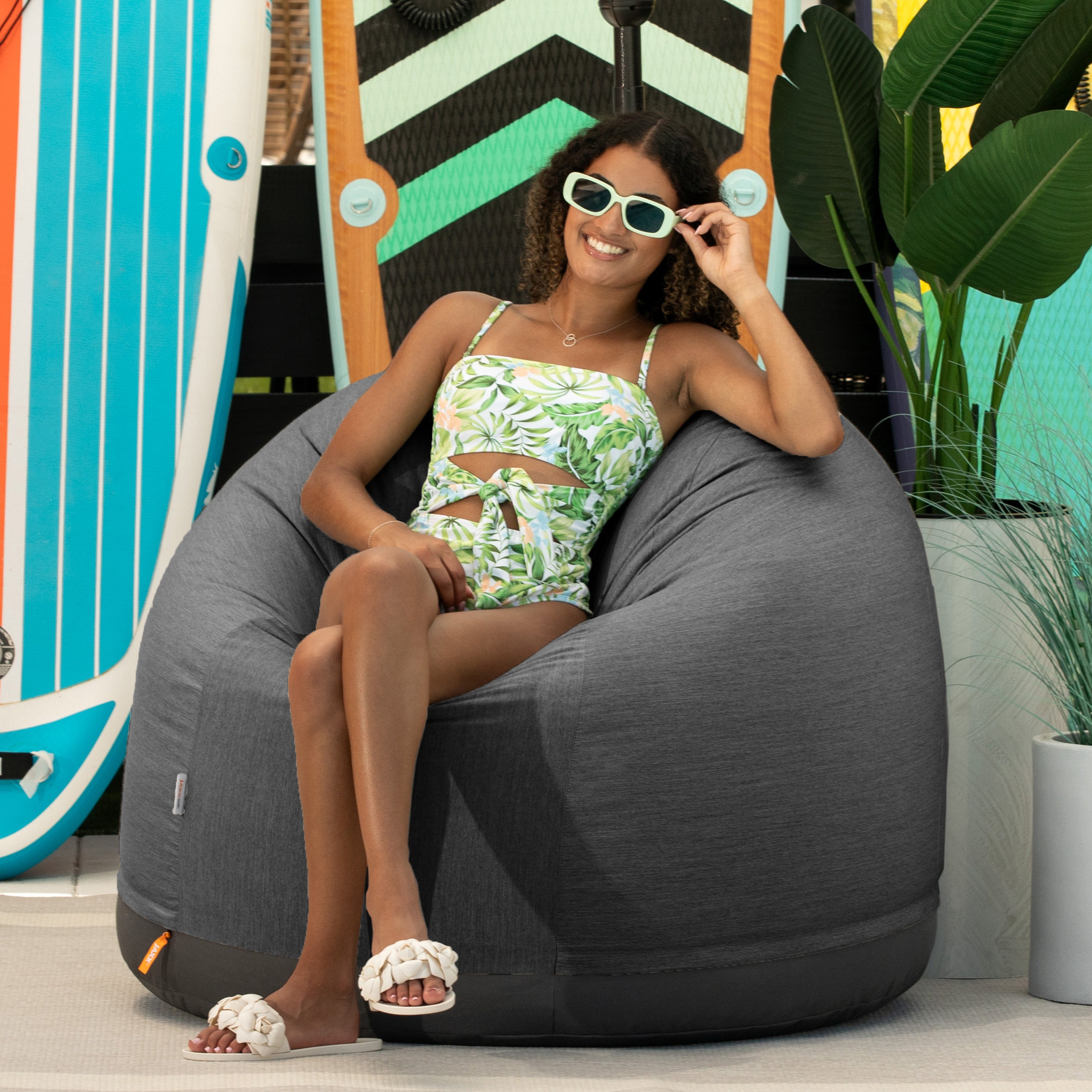 Jaxx Palmetto Large Round Outdoor Bean Bag Club Chair - Charcoal Sunbrella