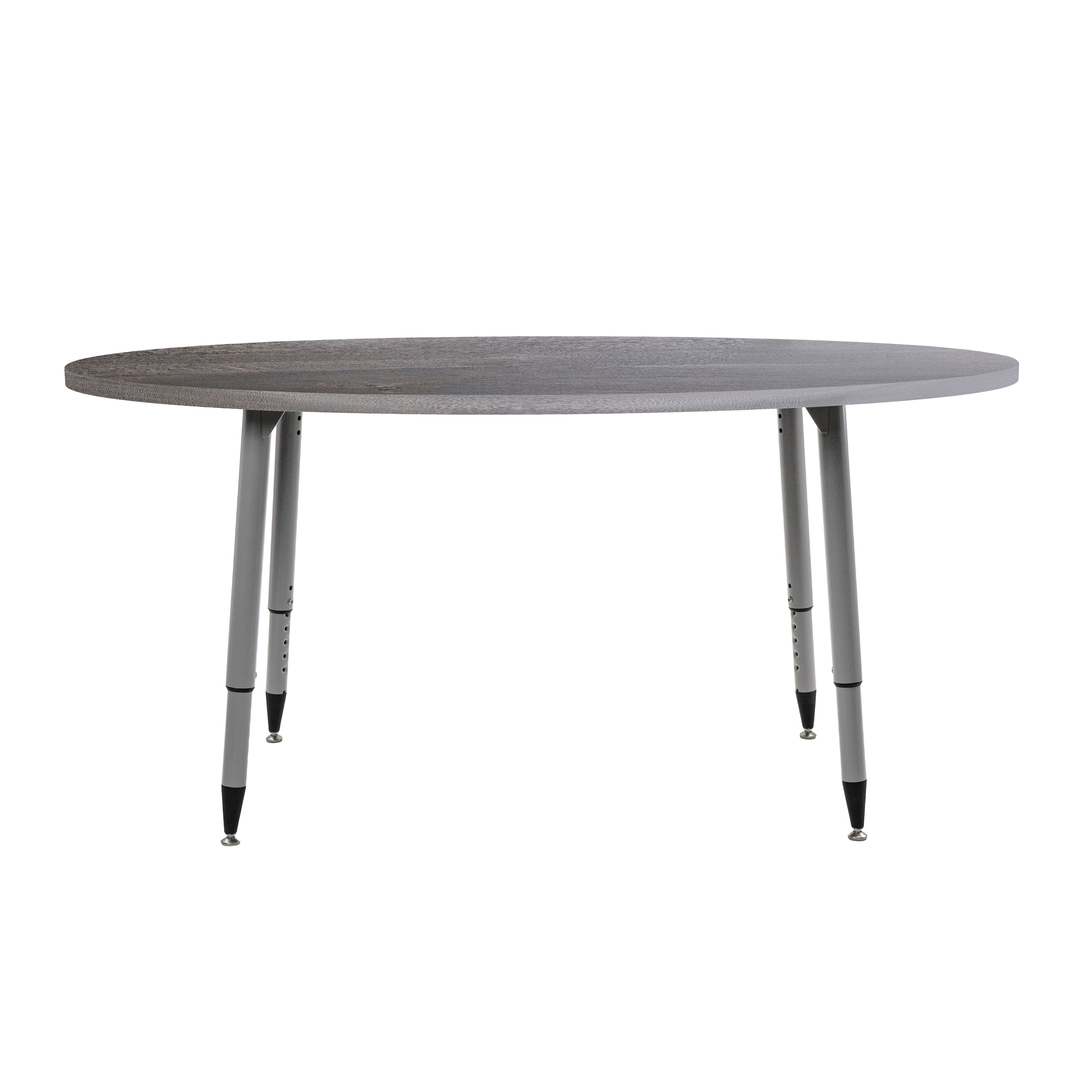 Adapte 30" x 60" Oval Woodgrain Activity Table with Adjustable Tapered Legs - Gray Wood/Silver
