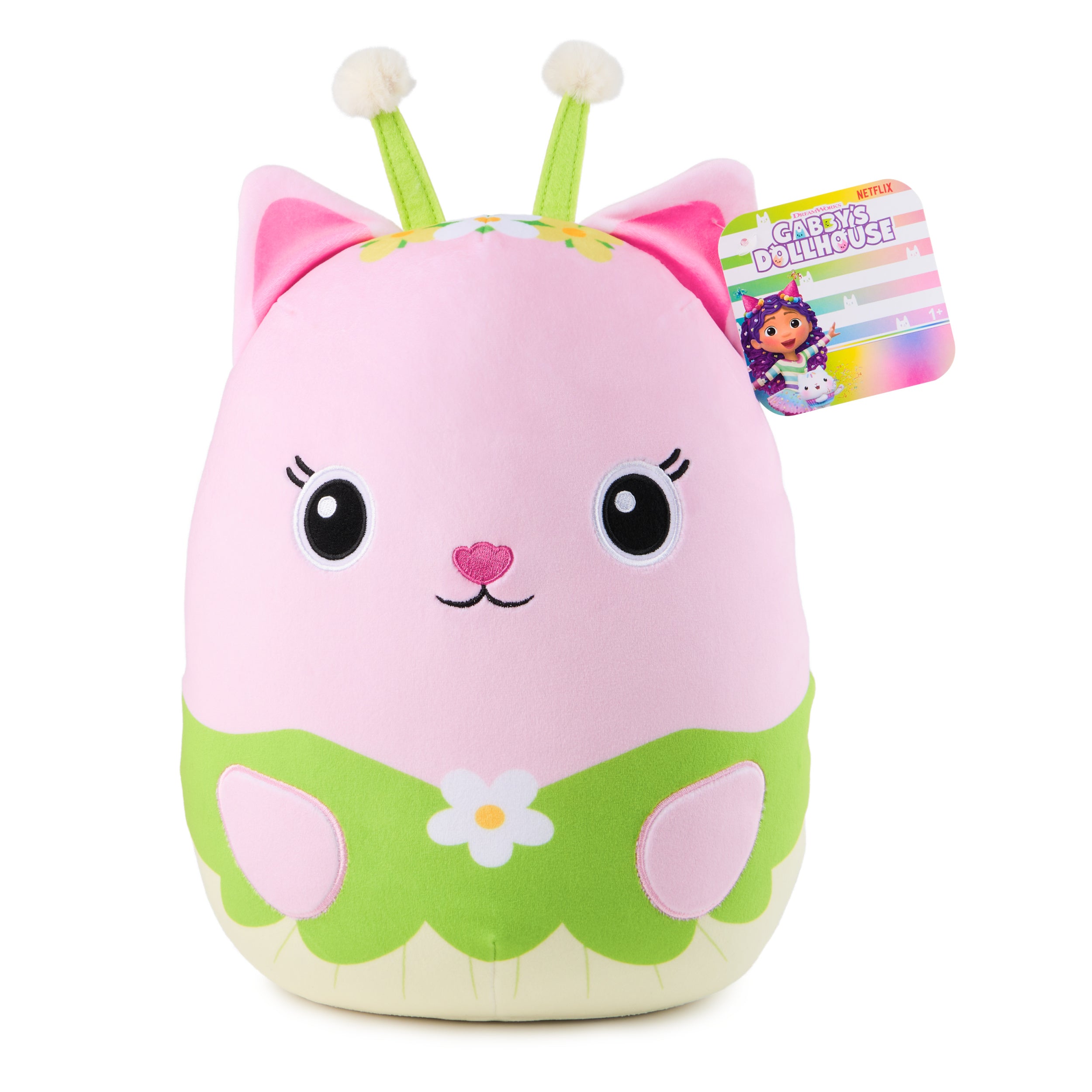 Gabby’s Dollhouse Official Kitty Fairy Squishy Plush Toy, Cat Stuffed Animal, Squishy Toys for Ages 1 & Up, Pink/Green, 12”