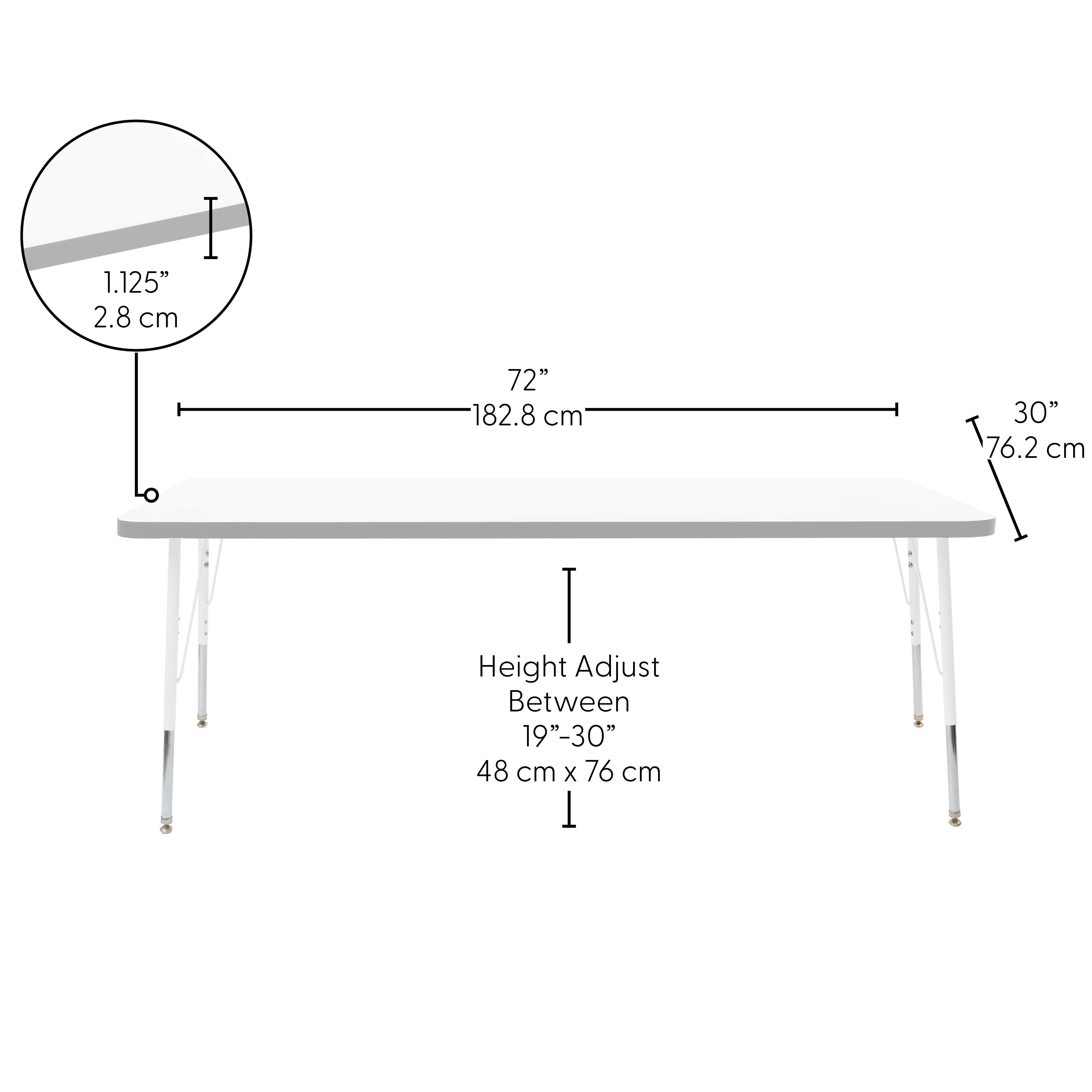 30" x 72" Rectangle Thermofused Activity Table with Adjustable Standard Swivel Glide Legs - White/North Sea/White