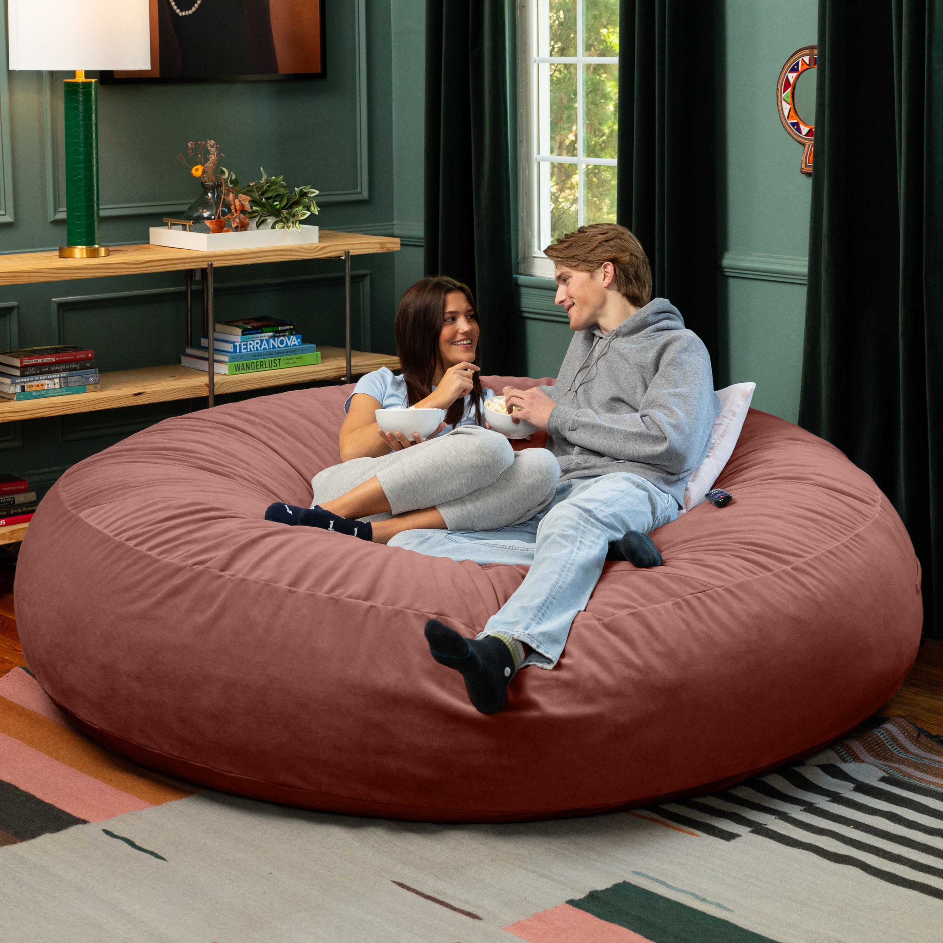 Jaxx 7 Foot Cocoon - 2-in-1 Convertible Bean Bag Bed & Large Bean Bag Chair for Adults, Lush Velvet Mauve