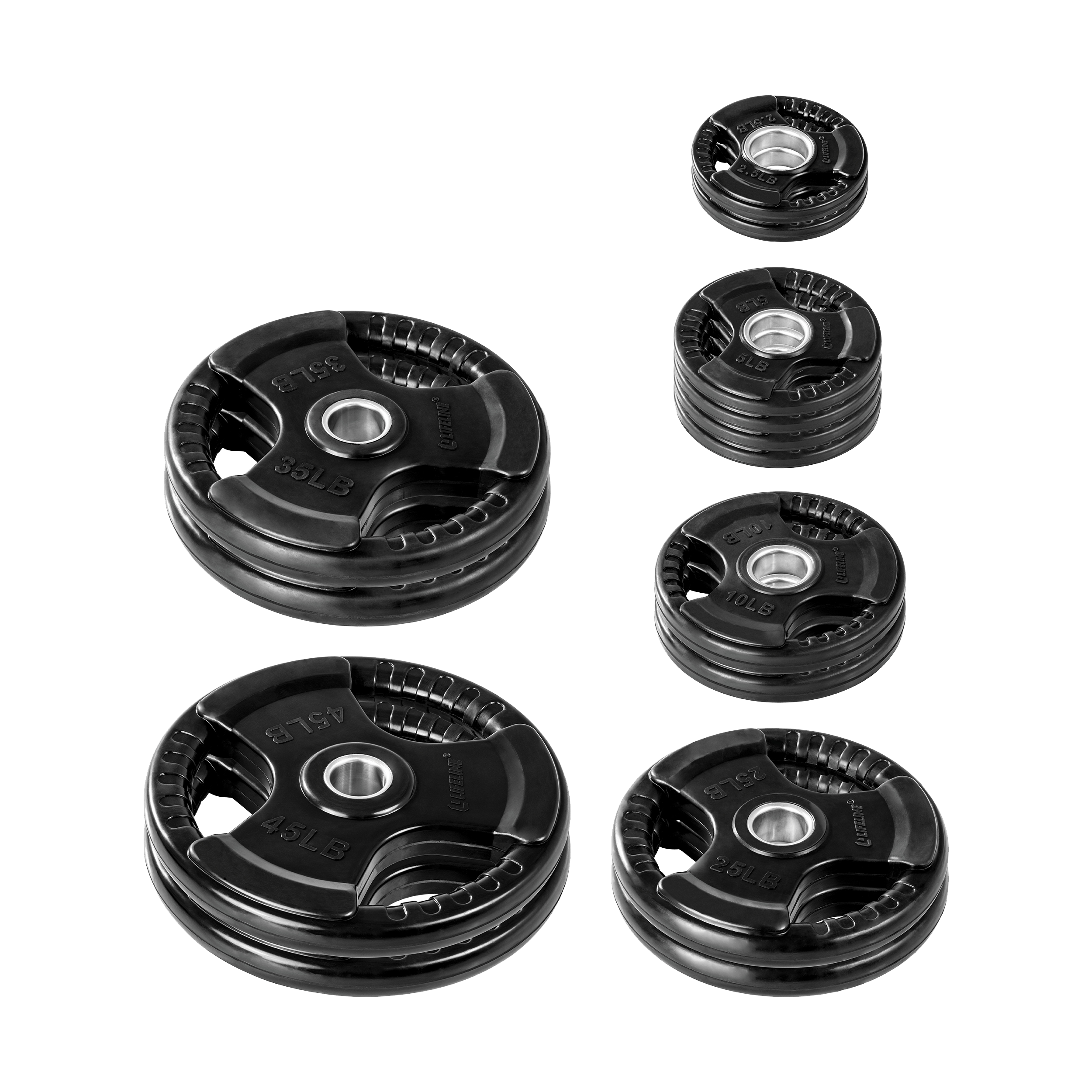 Lifeline 255Lb Pro Olympic Grip Plate (Rubber Coated) Set: (2) 45Lb (2) 35Lb (2) 25Lb (2) 10Lb (4) 5Lb (2) 2.5 Lb Plates