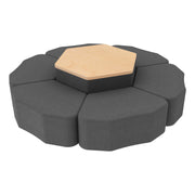 Pro Series Hexagon Ottoman Table with Petal 12" H Seating, 7-Piece Set - Slate Gray Crosshatch/Maple