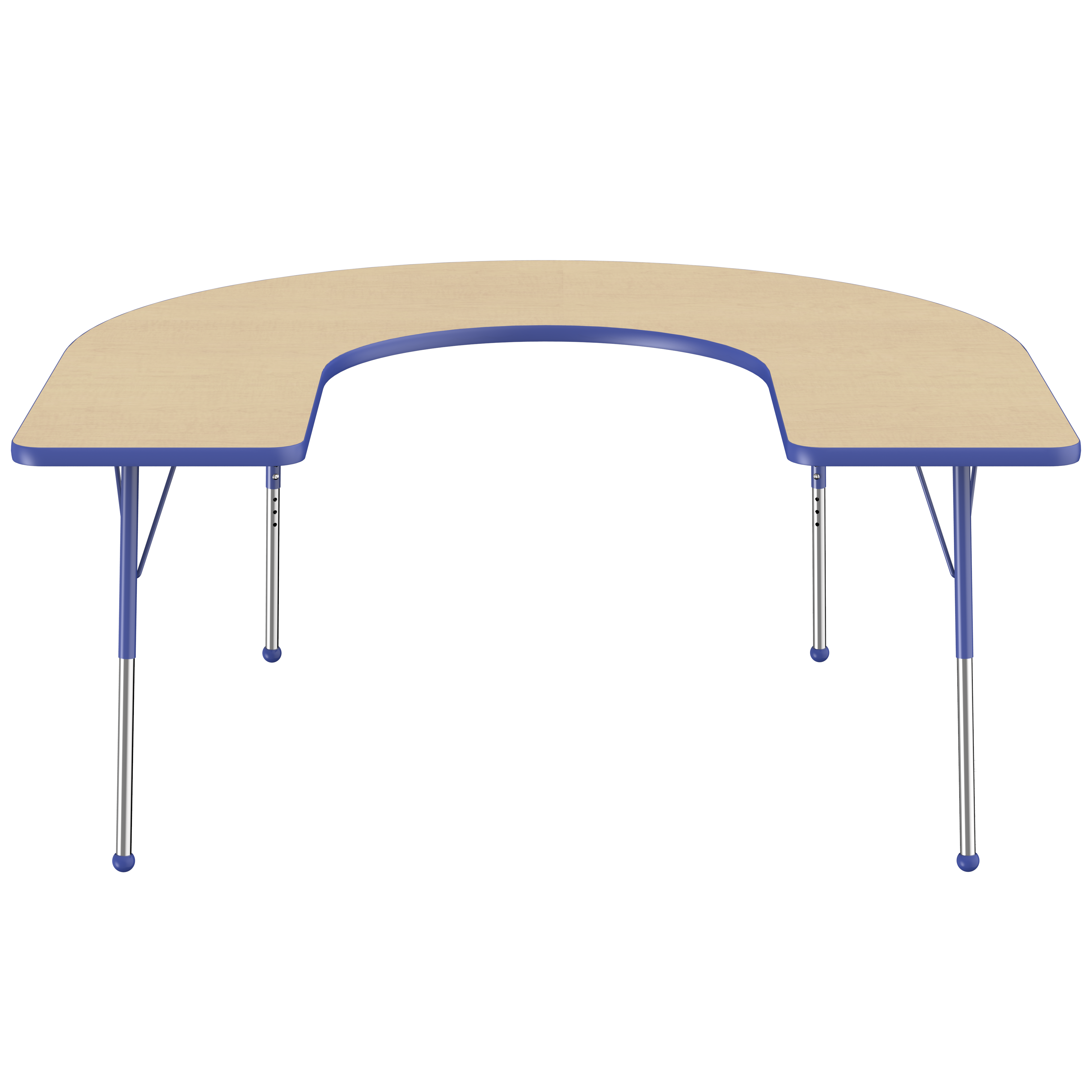 60" x 66" Horseshoe T-Molding Activity Table with Adjustable Standard Ball Glide Legs - Maple/Blue