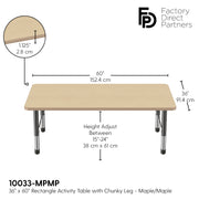 36" x 60" Rectangle T-Molding Activity Table with Adjustable Chunky Legs - Maple/Maple/Black